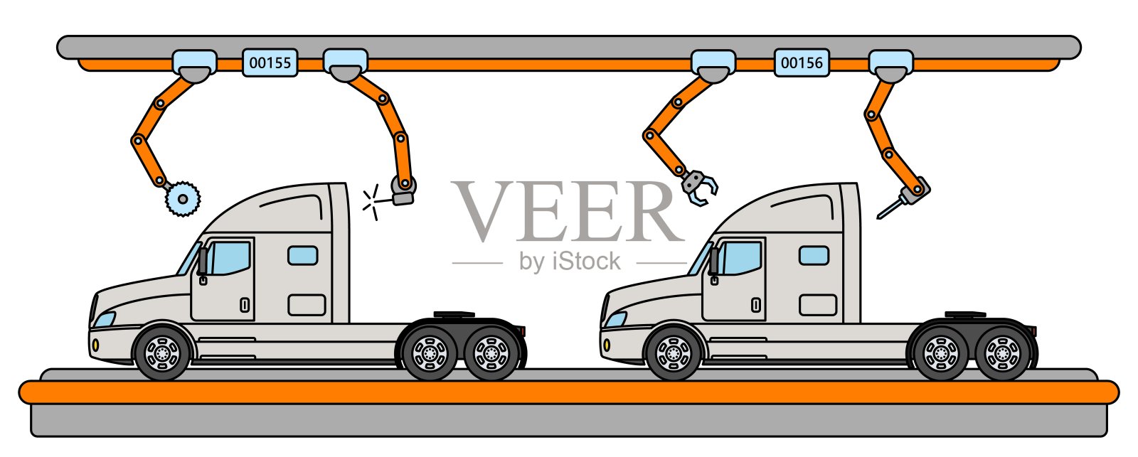 细线式卡车装配线。自动输送生产输送机。插画图片素材