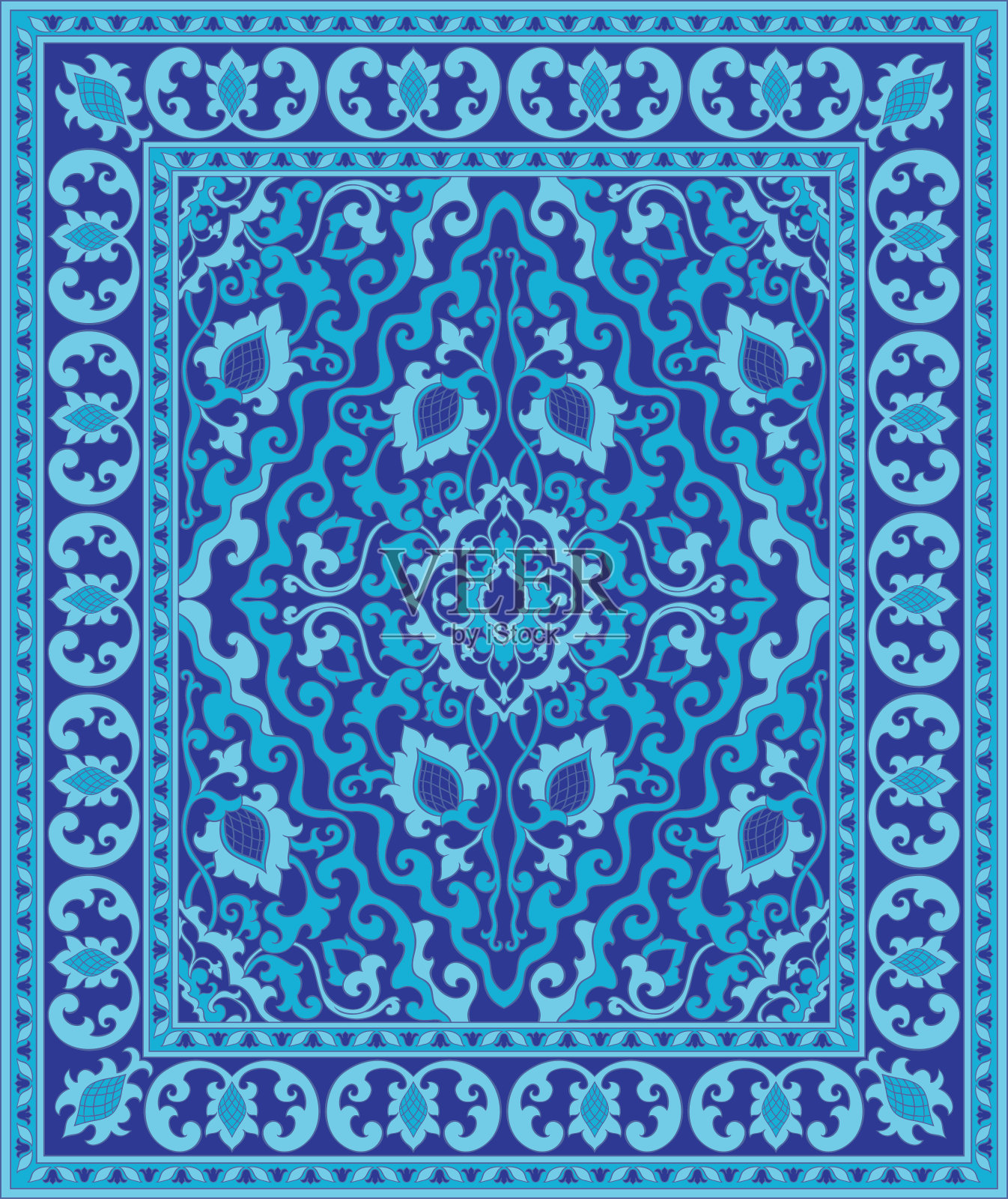 蓝色的东方地毯。插画图片素材