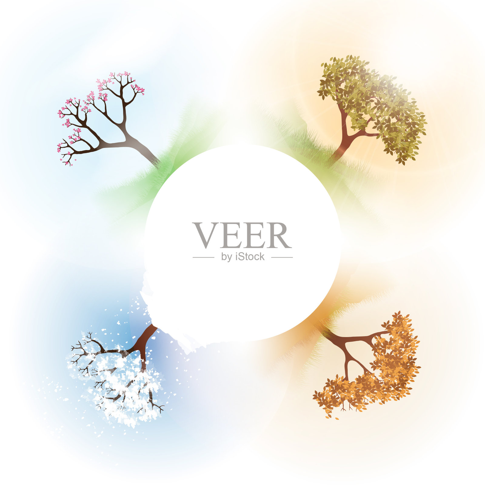 四季春，夏，秋，冬横幅与抽象的树-矢量插图设计元素图片