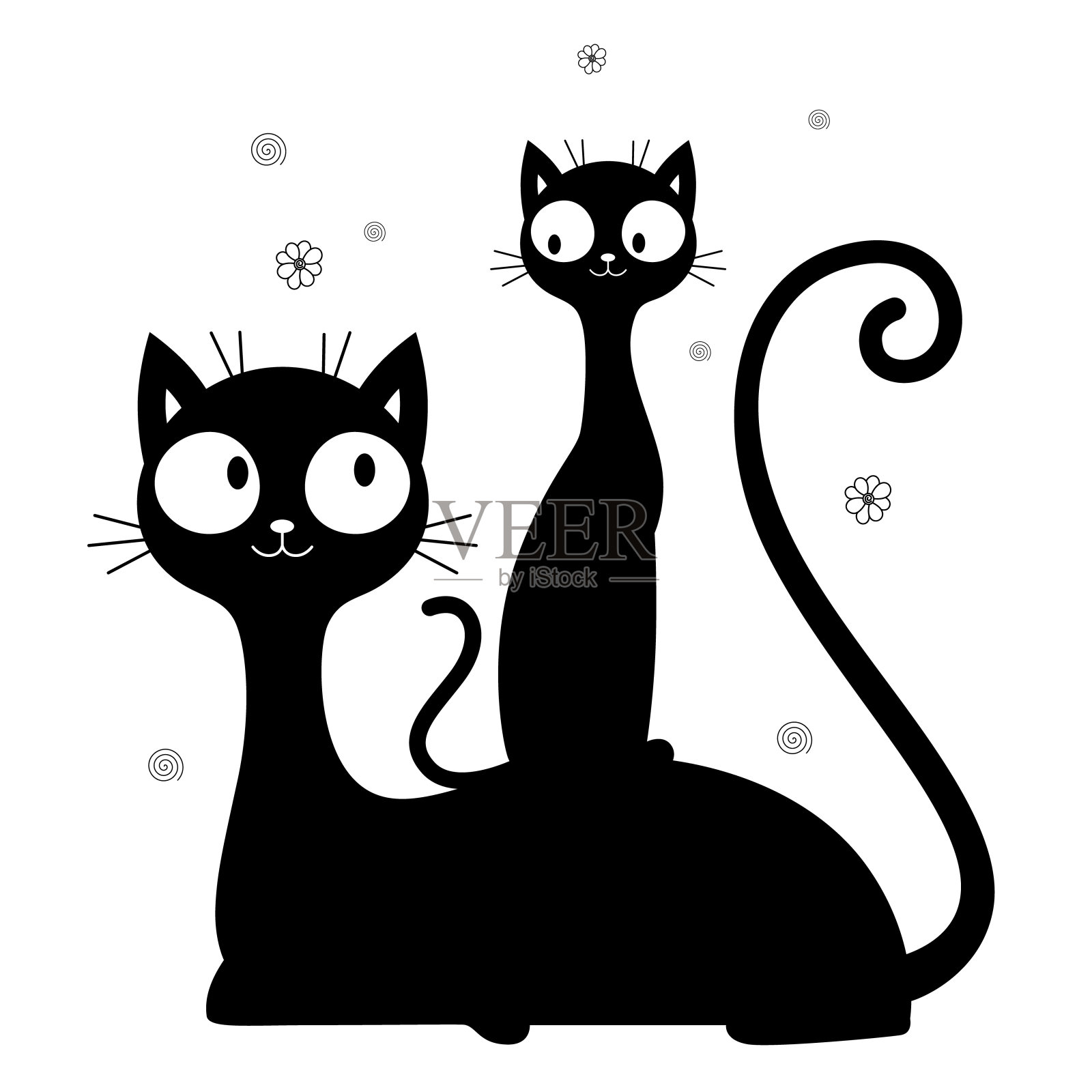 两个可爱的猫装饰剪影插画图片素材