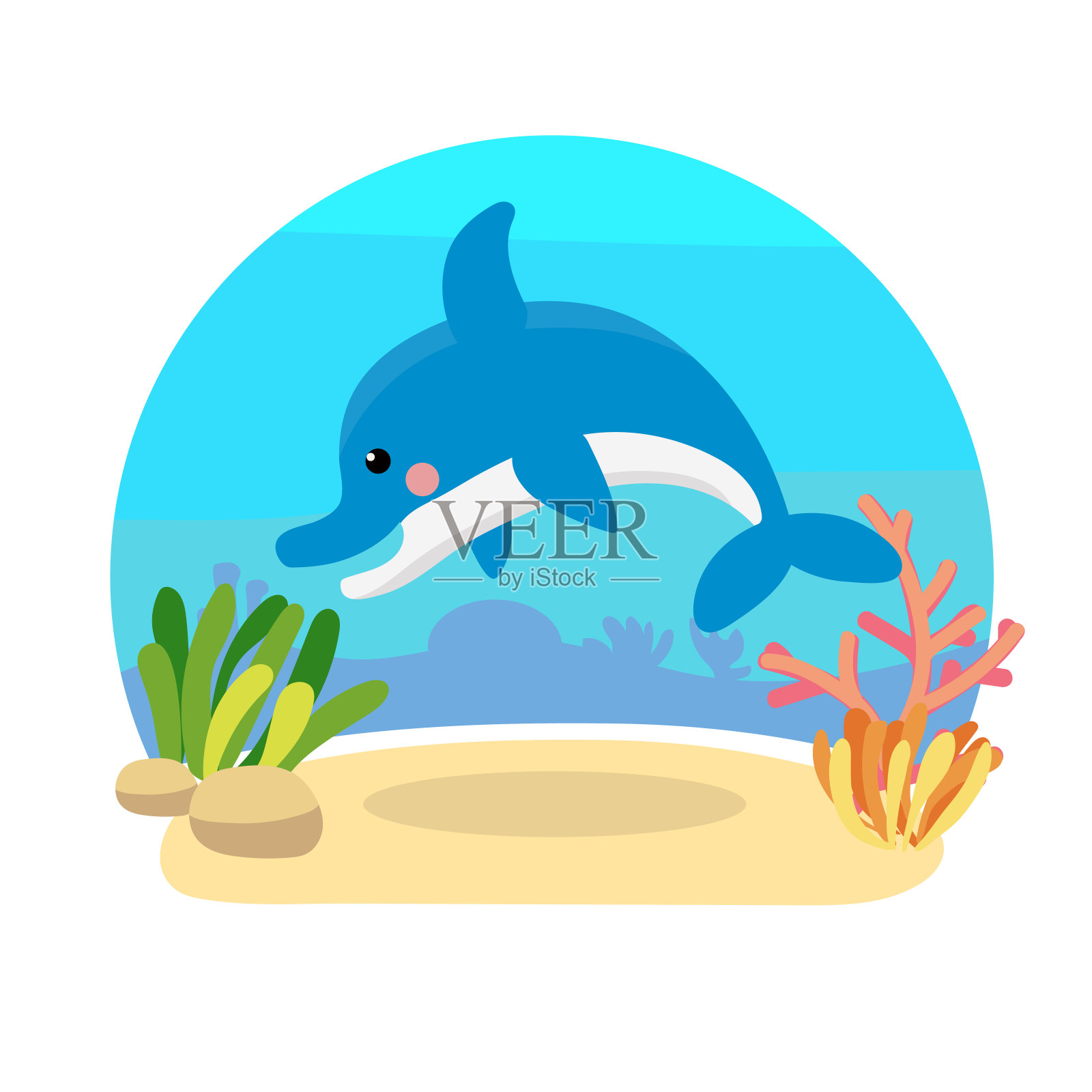 海洋动物景观-可爱的卡通矢量海豚插图设计元素图片