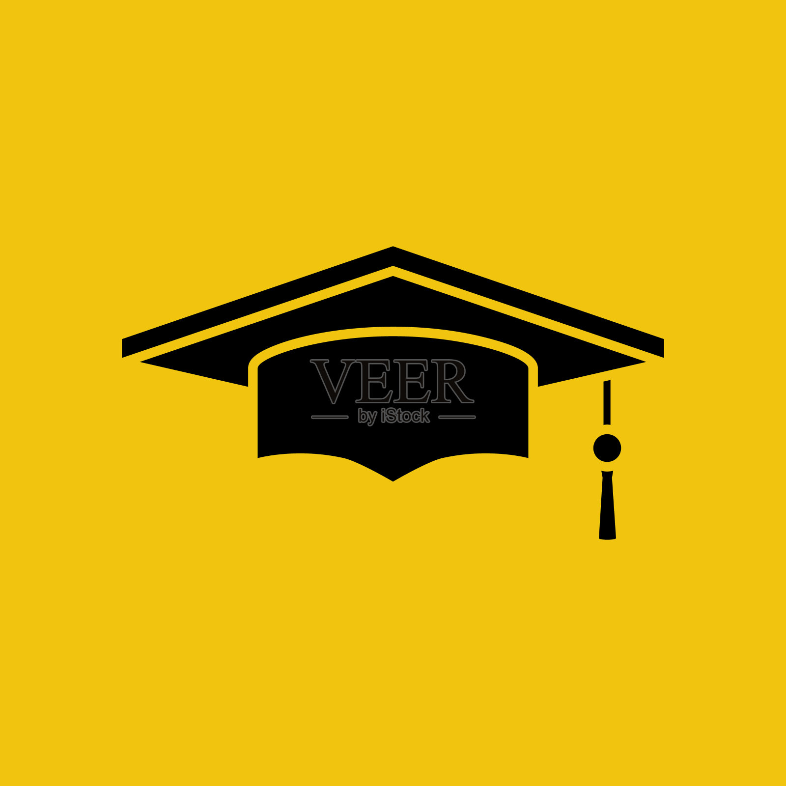 毕业帽黑色剪影孤立在黄色背景插画图片素材