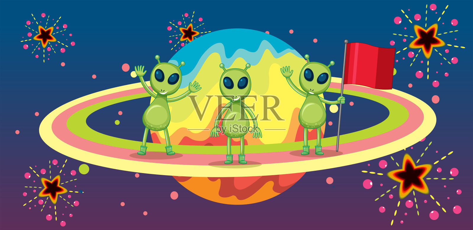 三个在新星球上的外星人插画图片素材