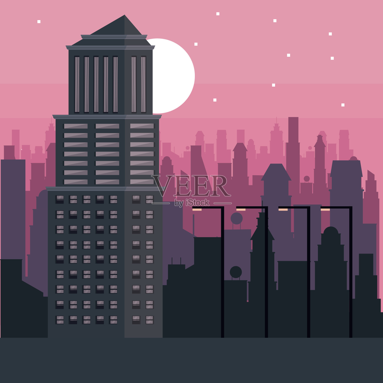 夜间的建筑和城市景观插画图片素材