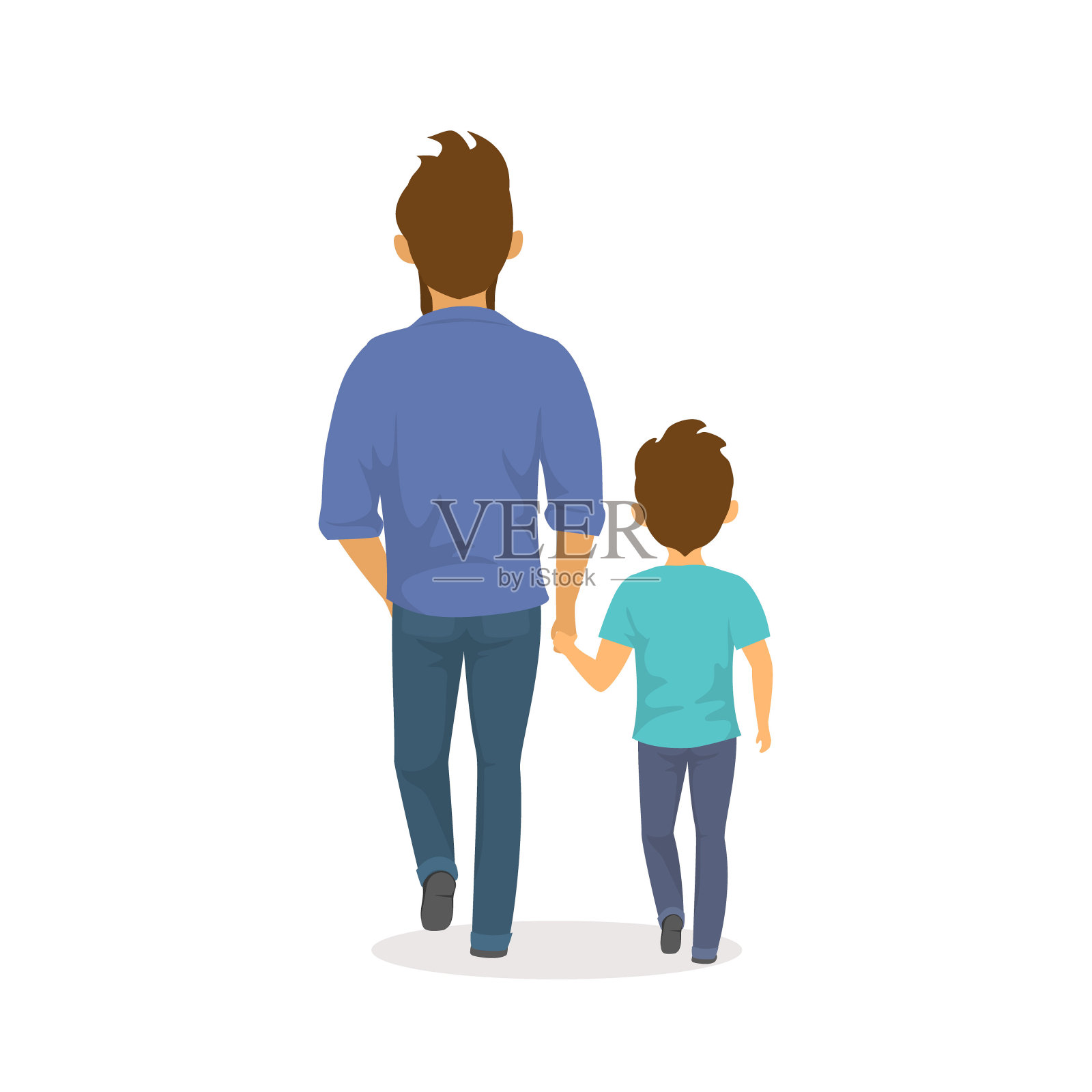 父子手牵着手走在一起，快乐的父亲节背后，侧观孤立矢量插图场景设计元素图片