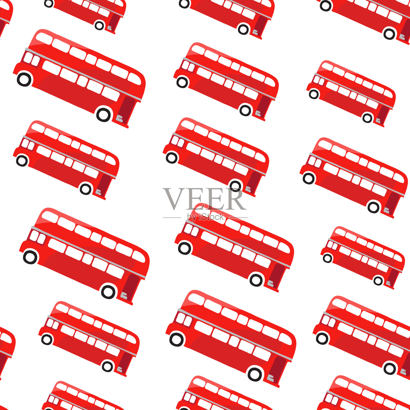 伦敦的公共汽车。无缝模式。红色双层巴士的插图。插画图片素材