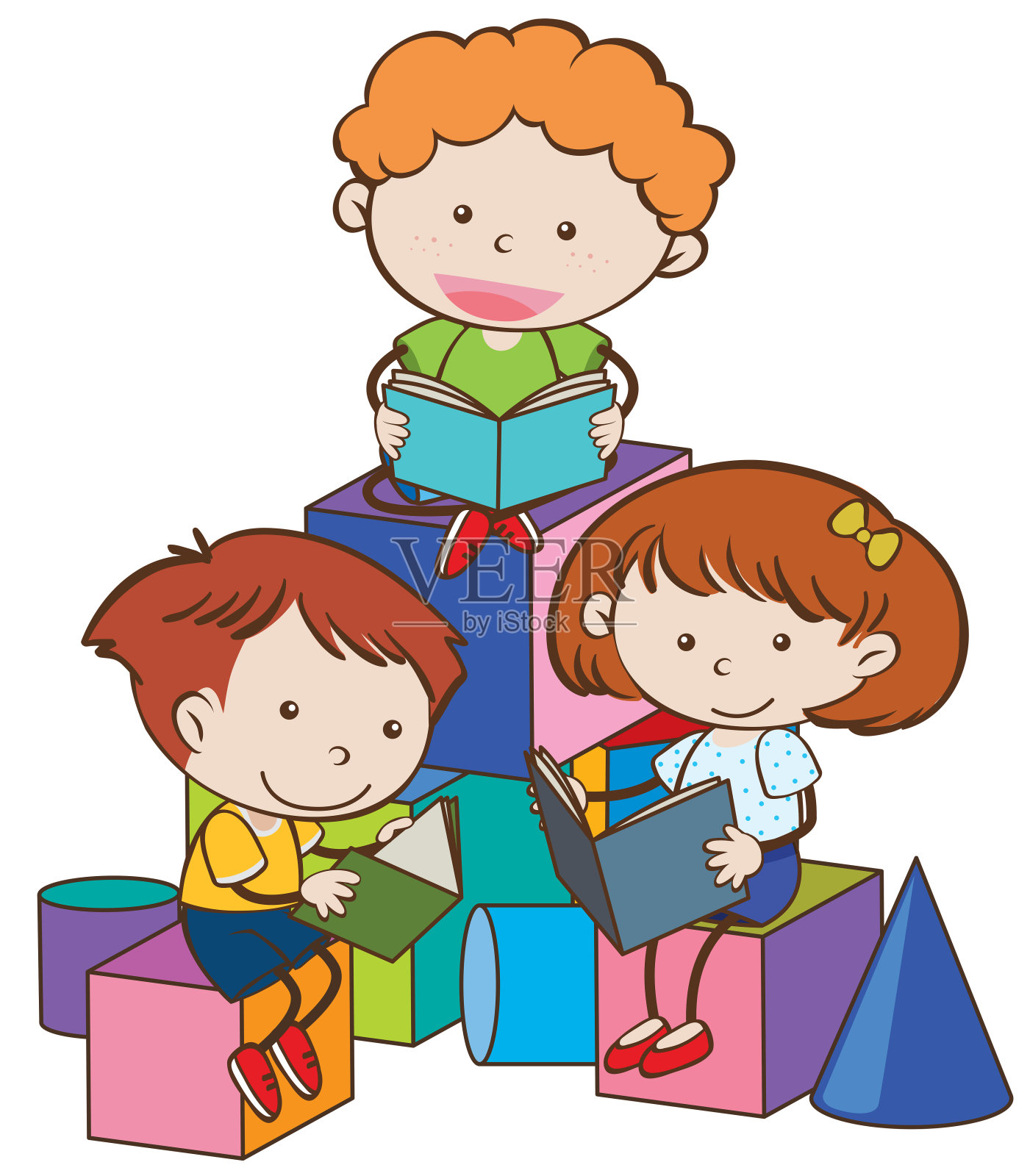 三个孩子在看书设计元素图片