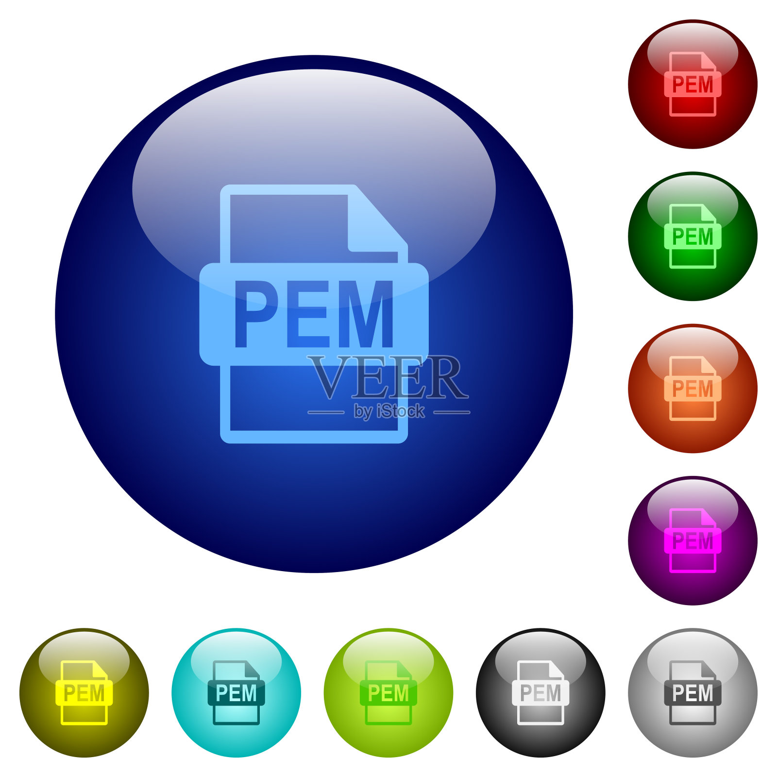 PEM文件格式彩色玻璃按钮插画图片素材