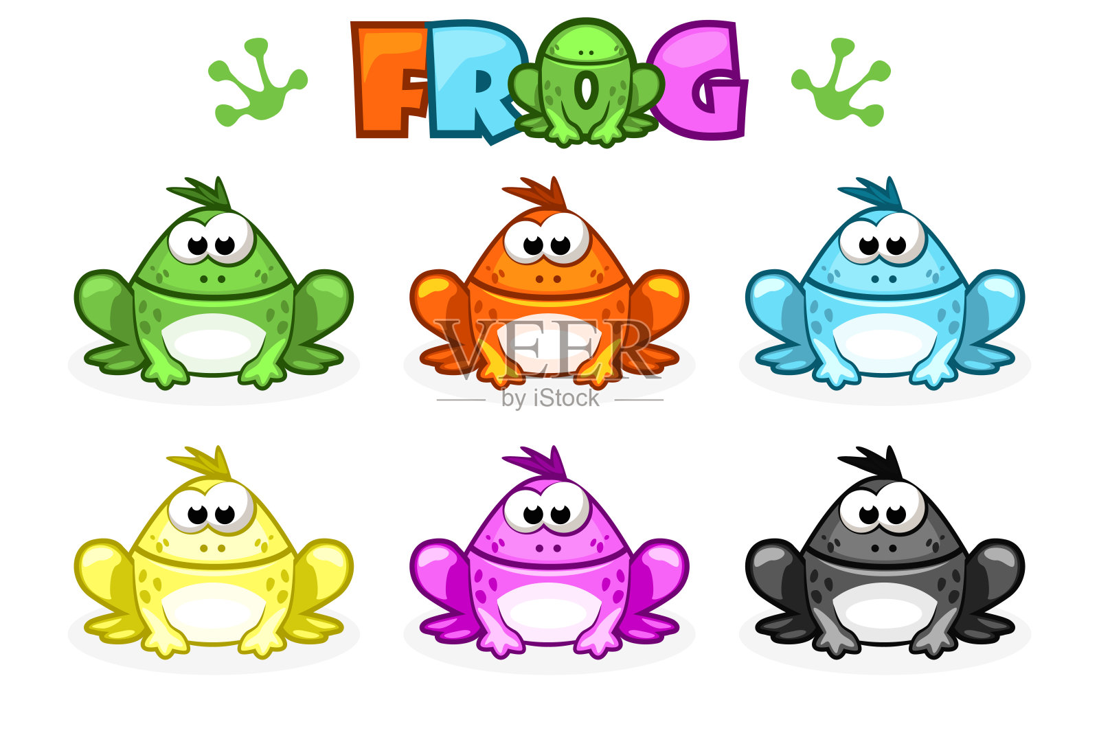 卡通青蛙。不同颜色的蟾蜍插画图片素材