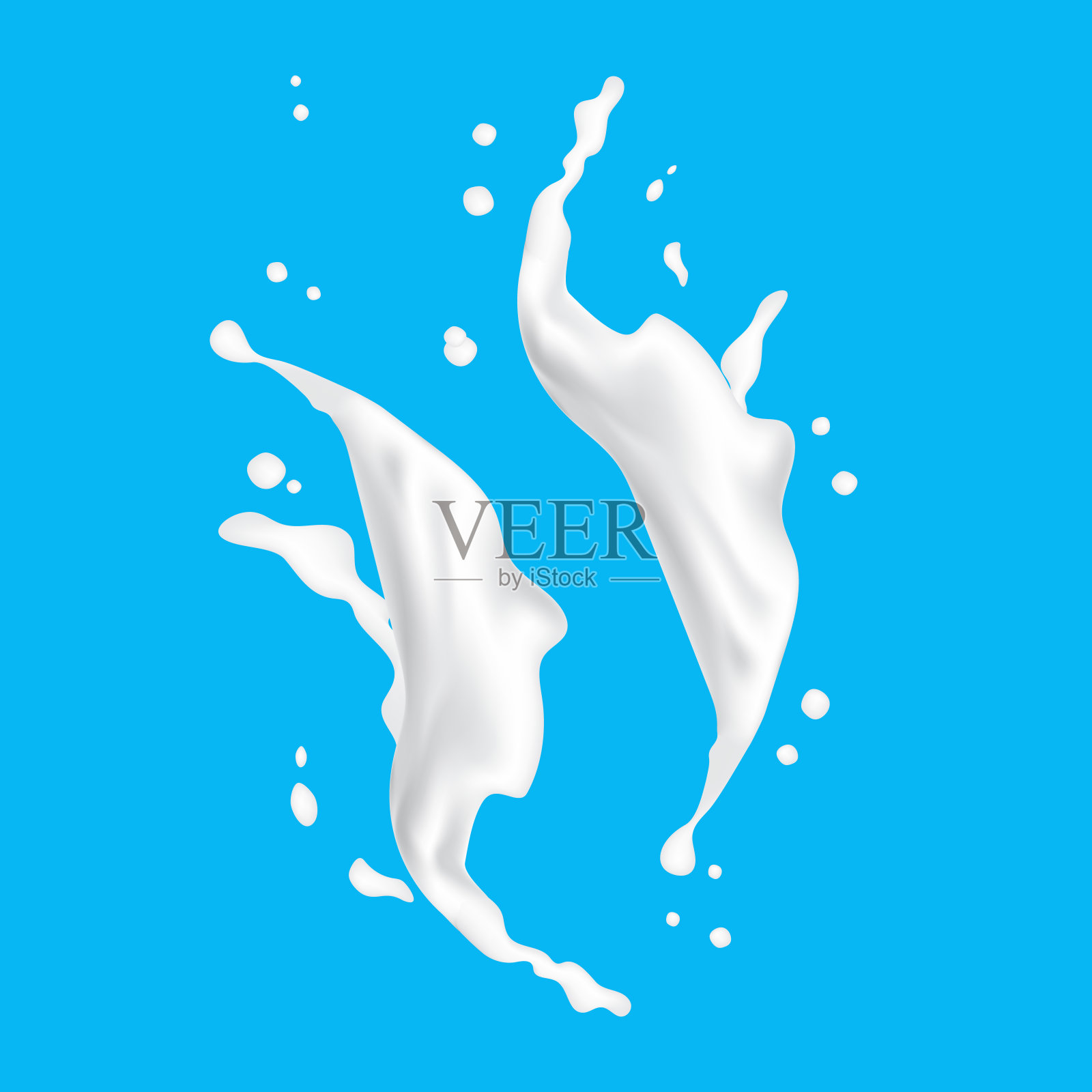 3d牛奶飞溅滴在蓝色的背景。奶油酸奶喷溅设计元素。设计元素图片