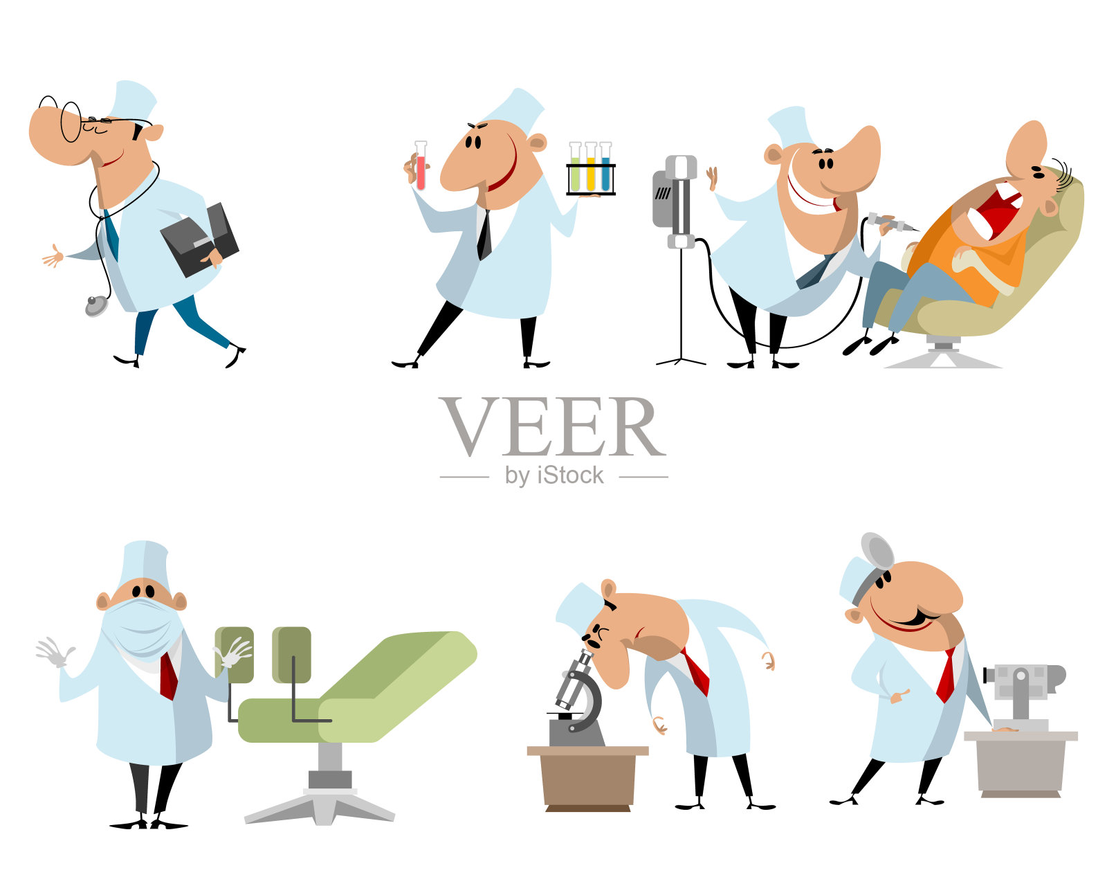 六种不同的医生插画图片素材