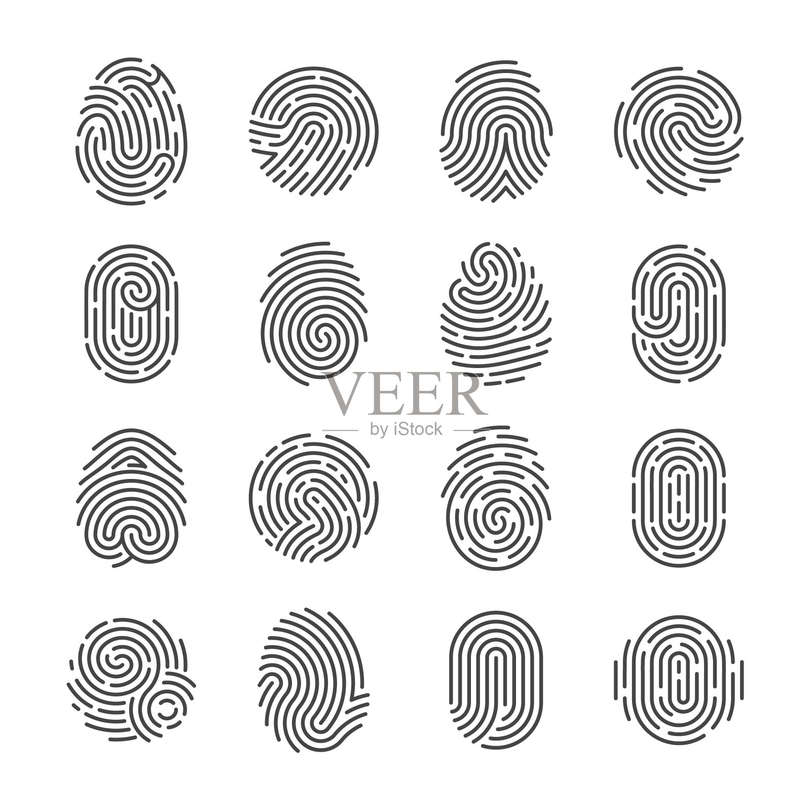 指纹详细的图标。警察扫描器拇指矢量符号。身份人安全id象形图插画图片素材