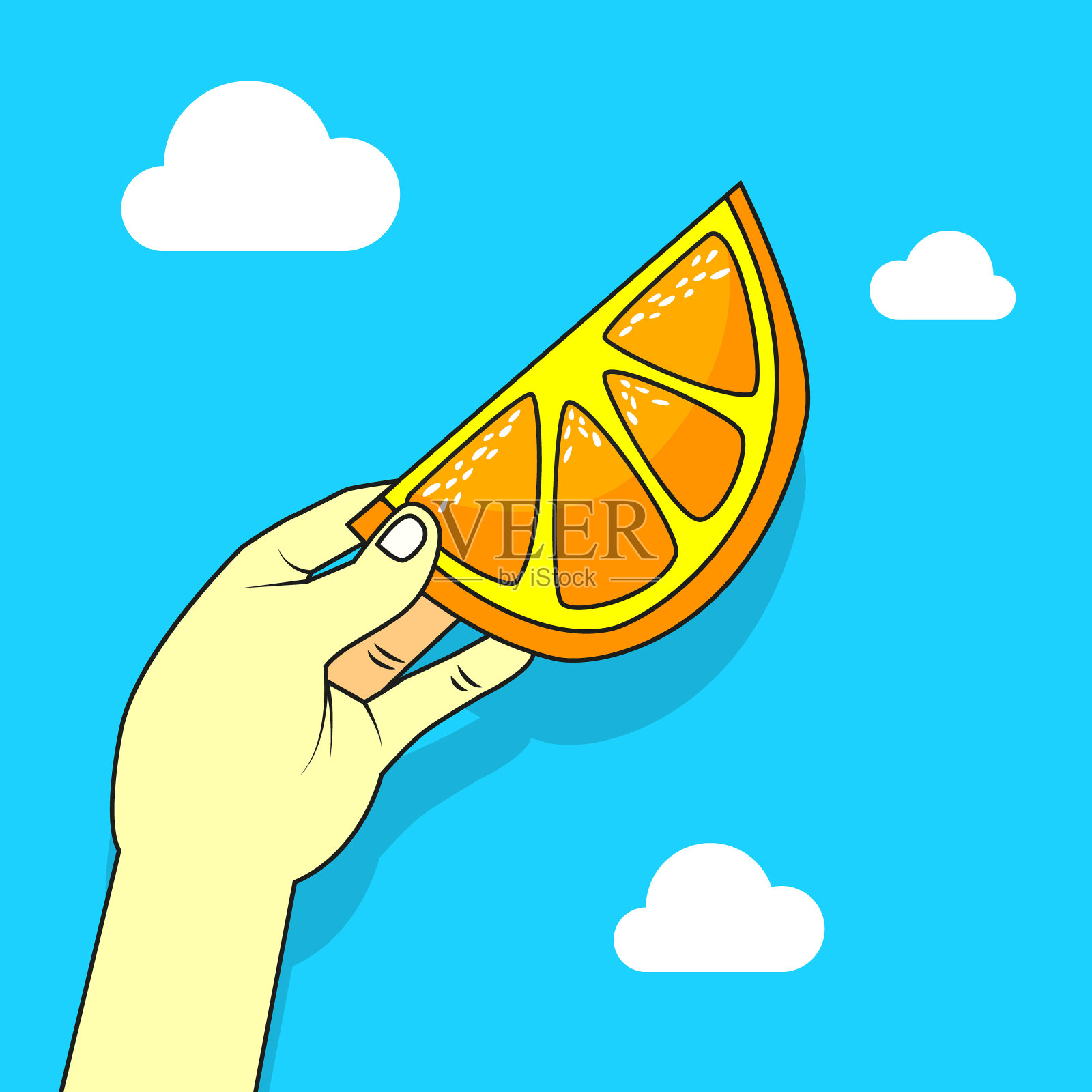 一只手拿着一个橘子的插图插画图片素材