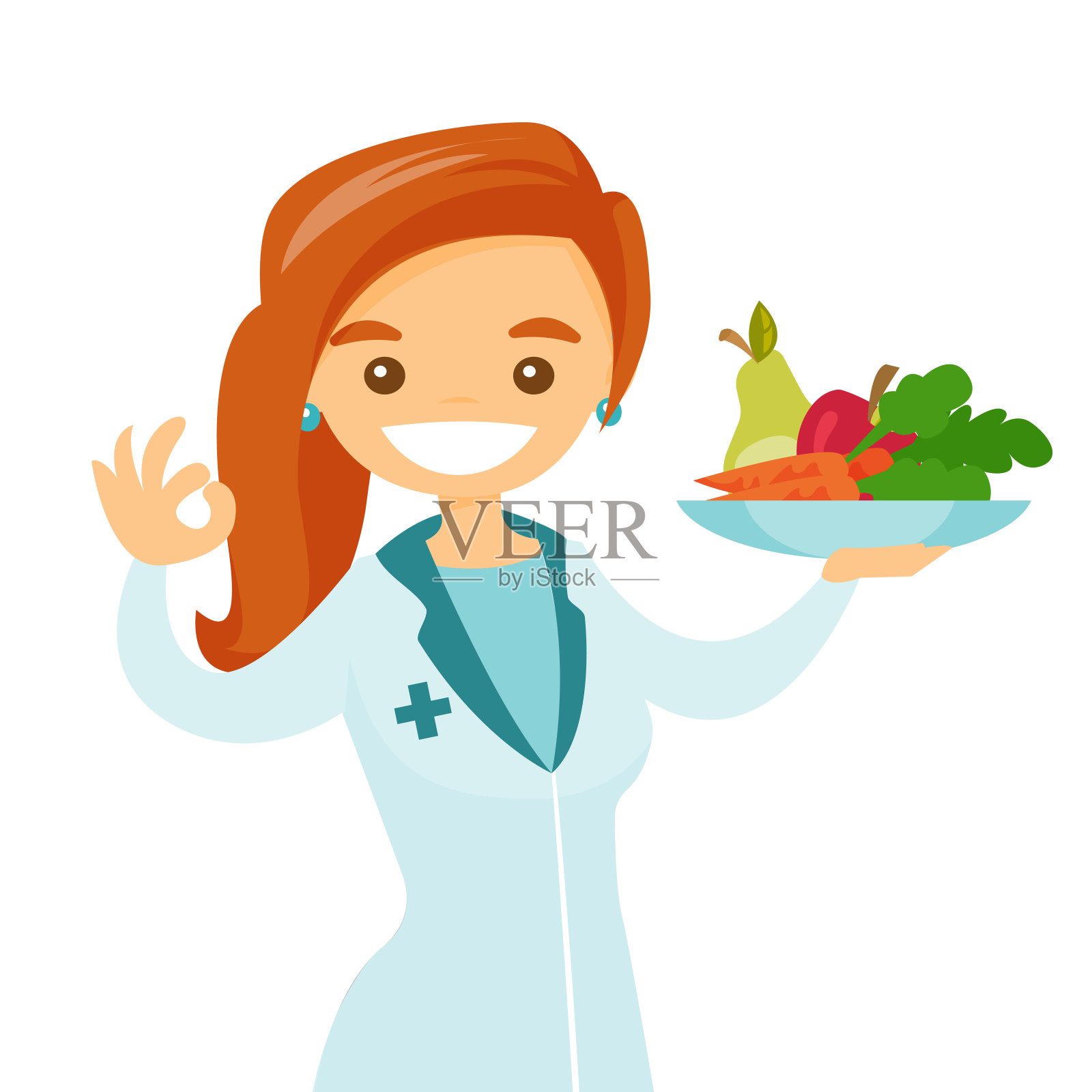 提供健康食物的白人营养师插画图片素材