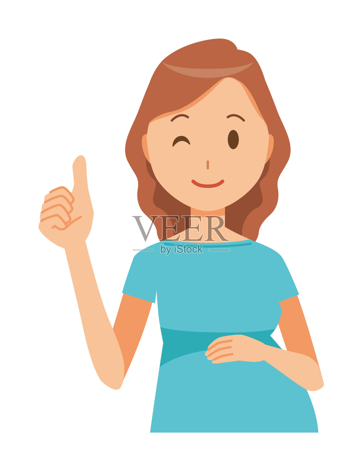 一位穿着绿色衣服的孕妇竖起大拇指插画图片素材
