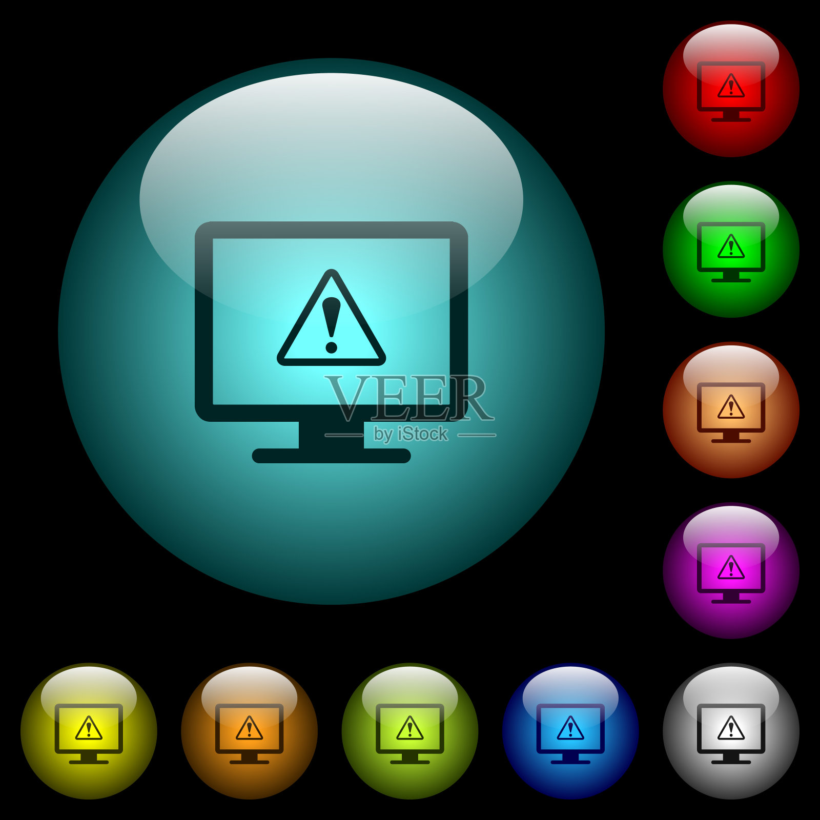 用彩色发光玻璃按钮显示警告图标图标素材