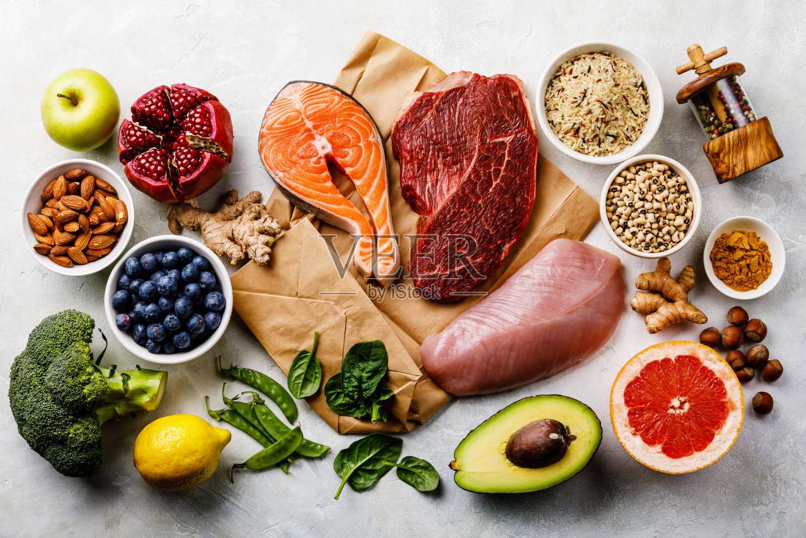 均衡饮食有机健康食品清洁饮食选择包括某些蛋白质预防癌症照片摄影图片