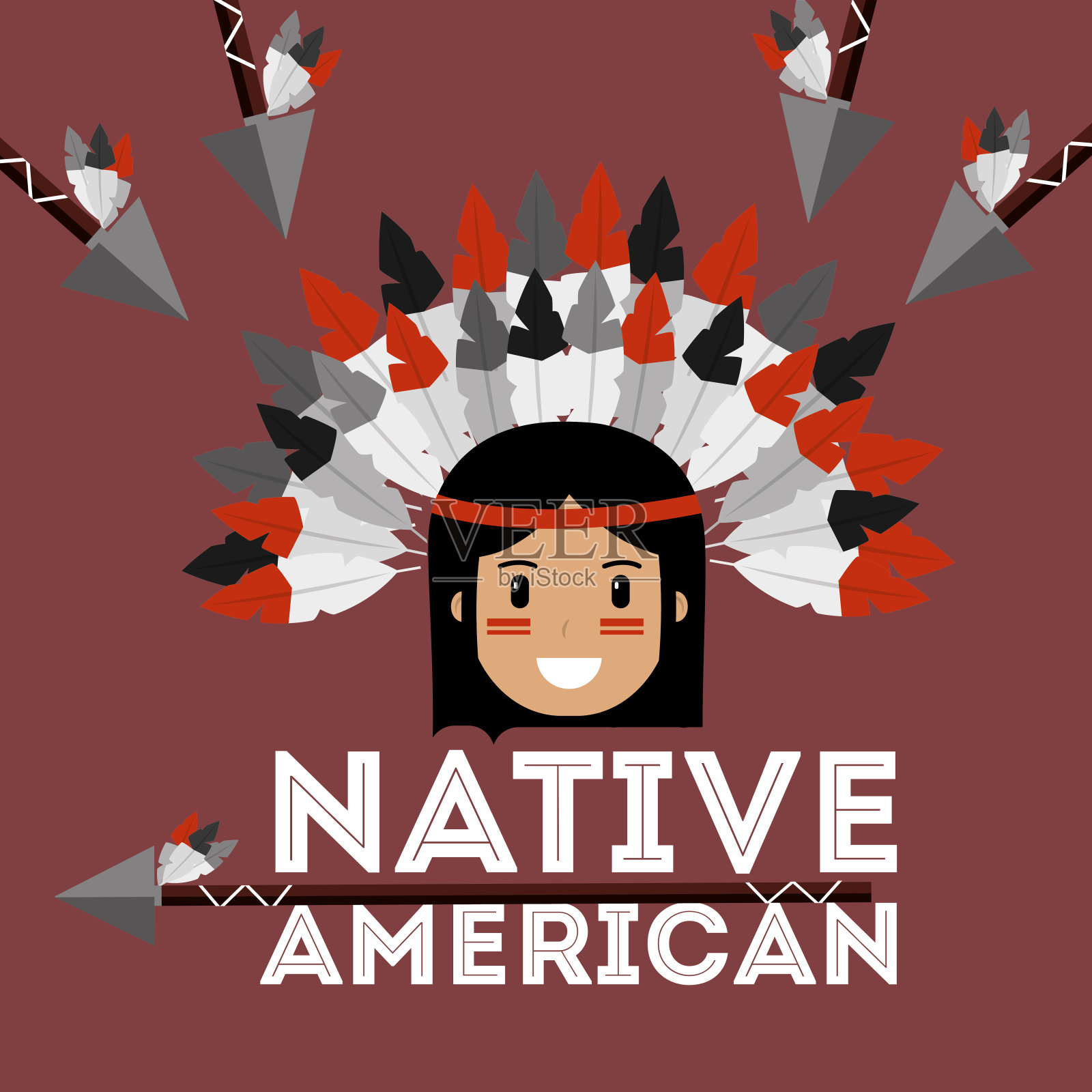 美国原住民卡通插画图片素材