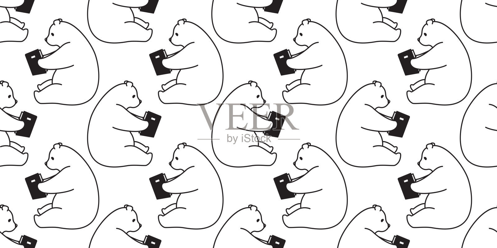 熊无缝图案北极熊熊猫矢量阅读书孤立的背景壁纸插图卡通插画图片素材