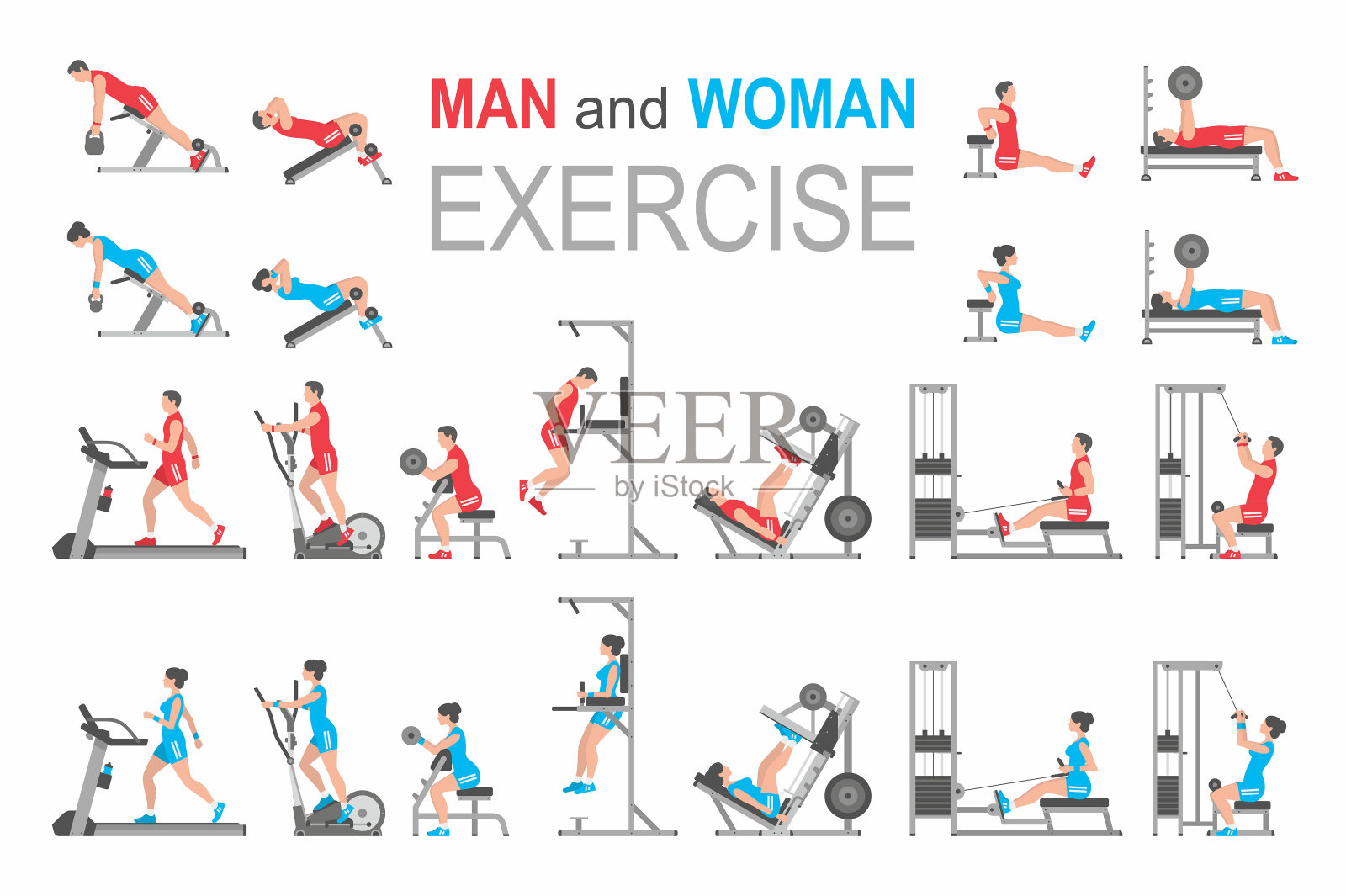 男人和女人锻炼插画图片素材