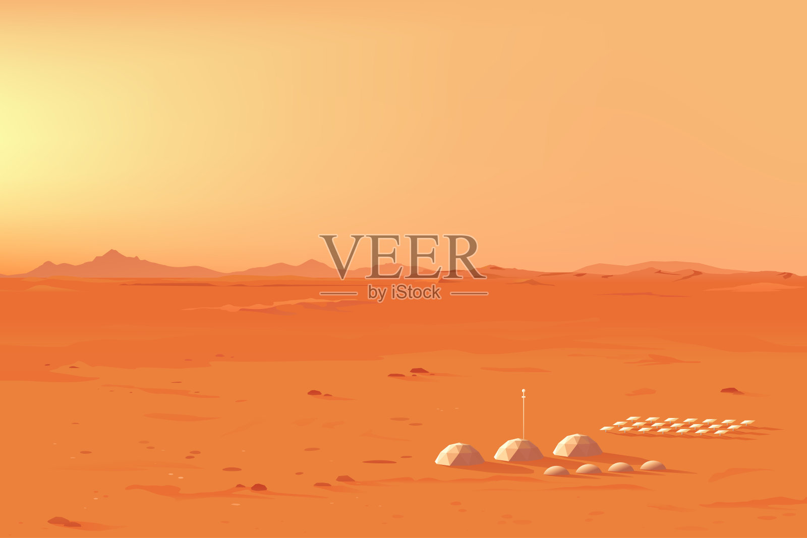 火星殖民地的风景插画图片素材