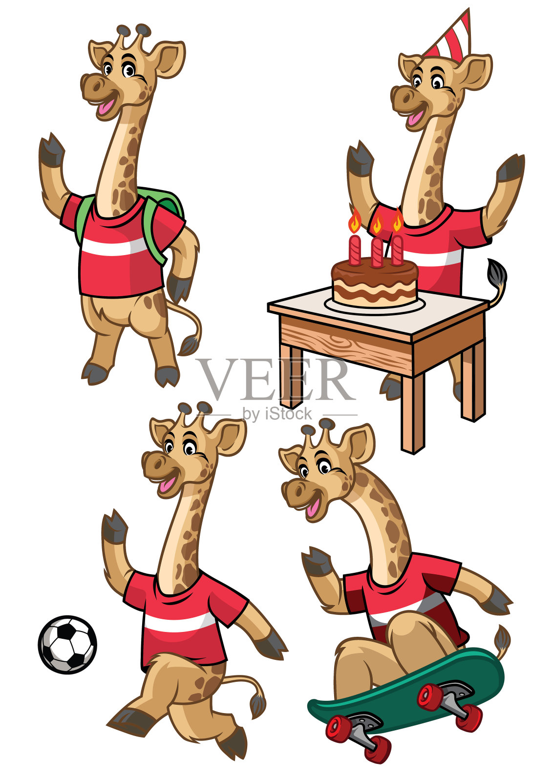 长颈鹿动画设置插画图片素材