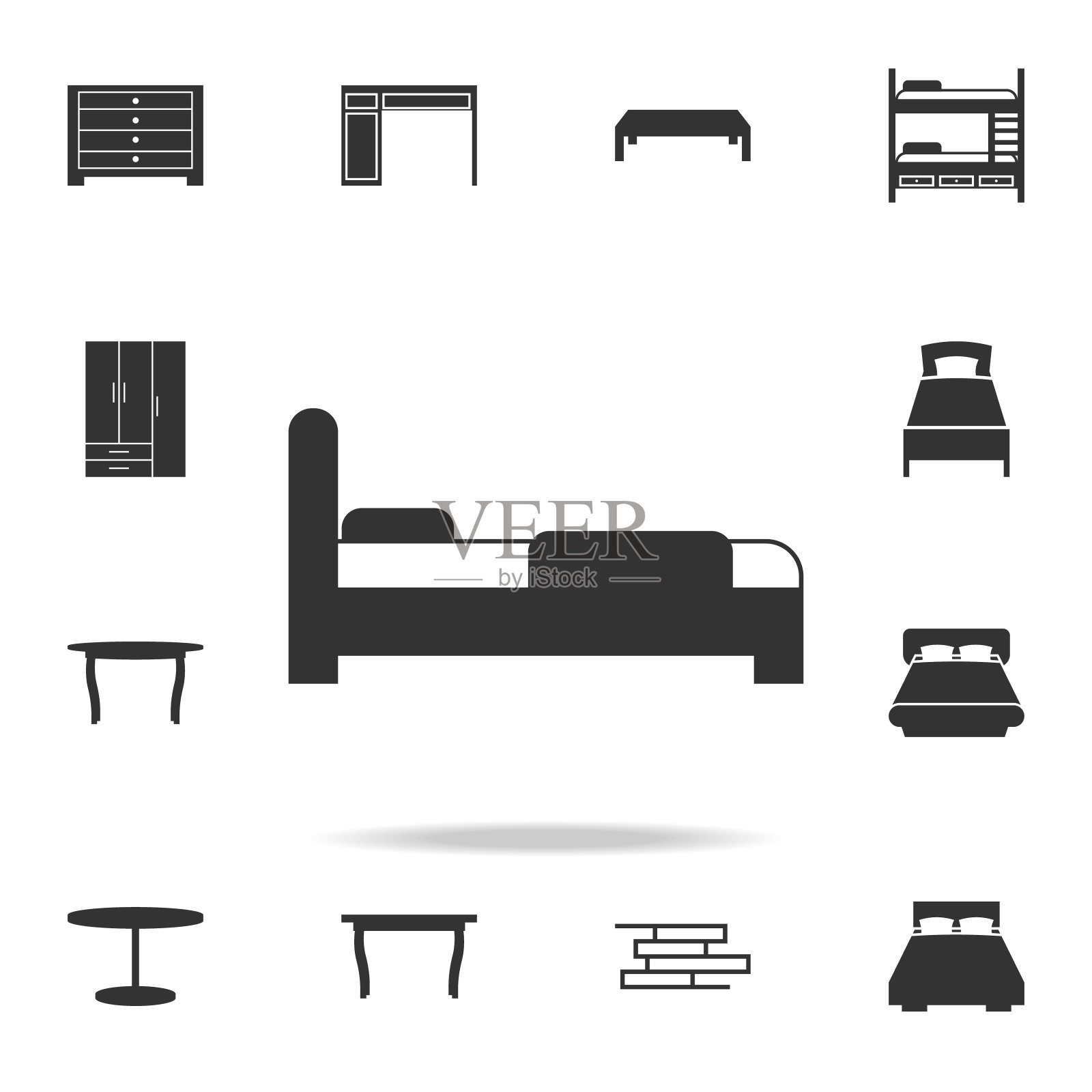 床上的图标。详细的家具图标集。优质的平面设计。网站的收藏图标之一;网页设计;手机应用程序插画图片素材