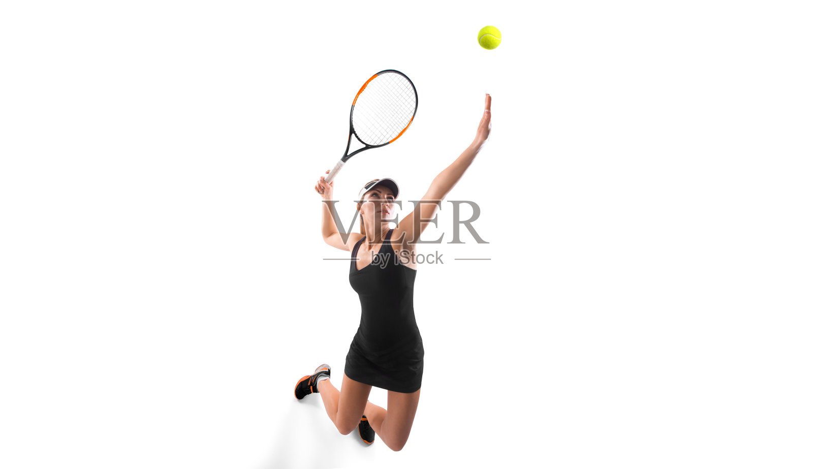 一名年轻的白人网球女子被孤立在白色背景的剪影照片摄影图片