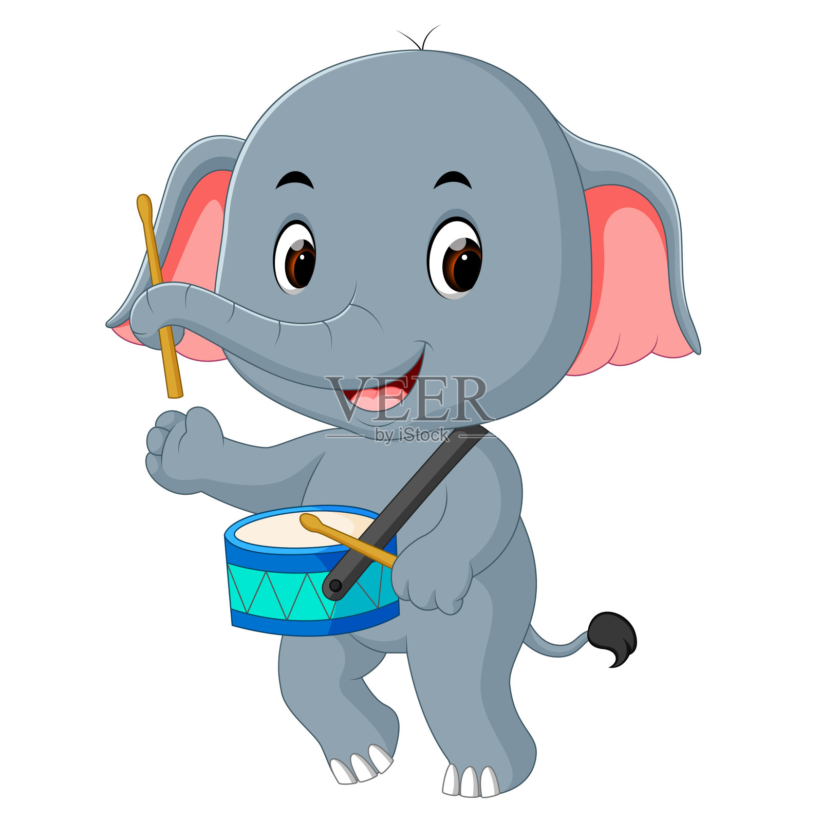 可爱的大象打鼓插画图片素材