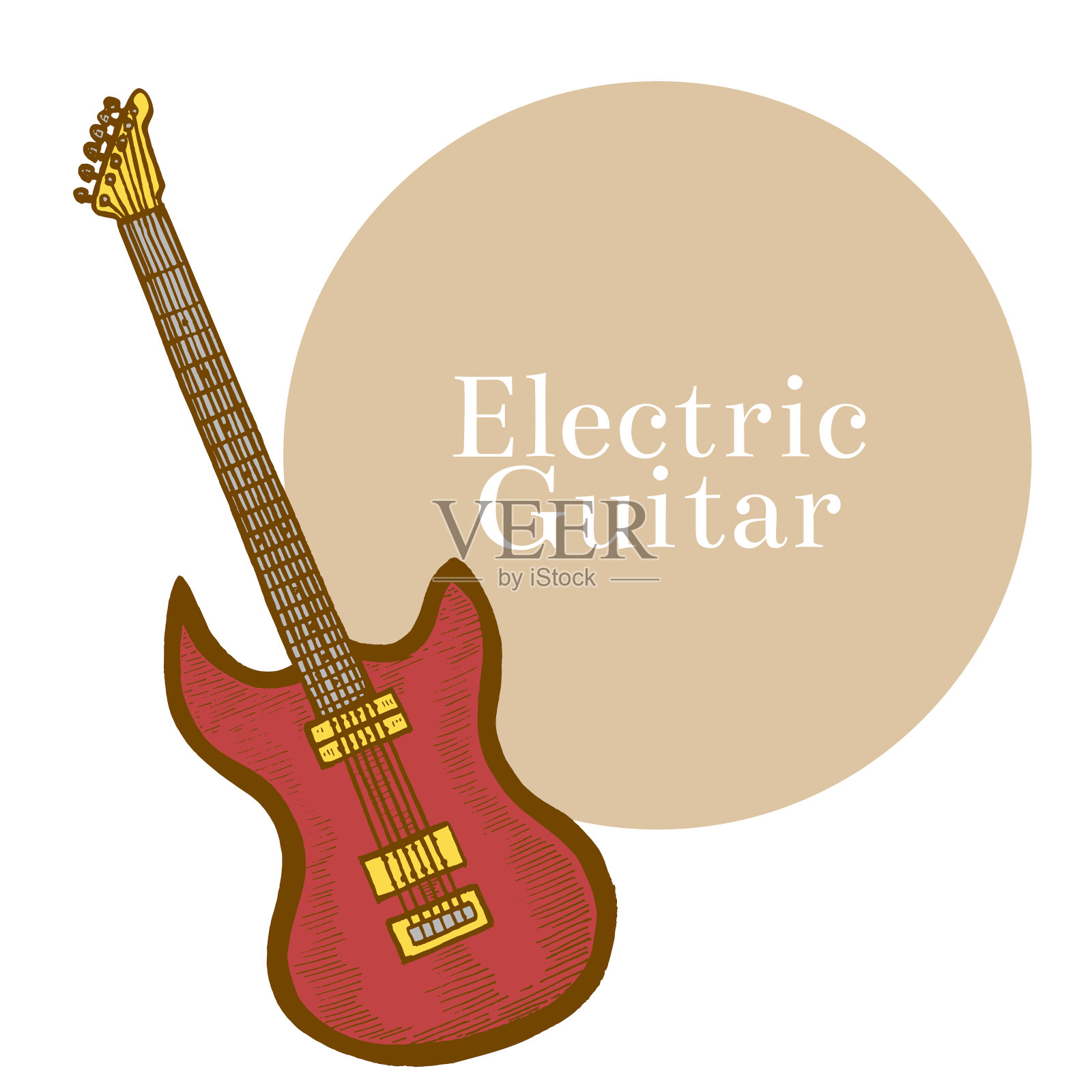 彩色电吉他手绘风格设计元素图片