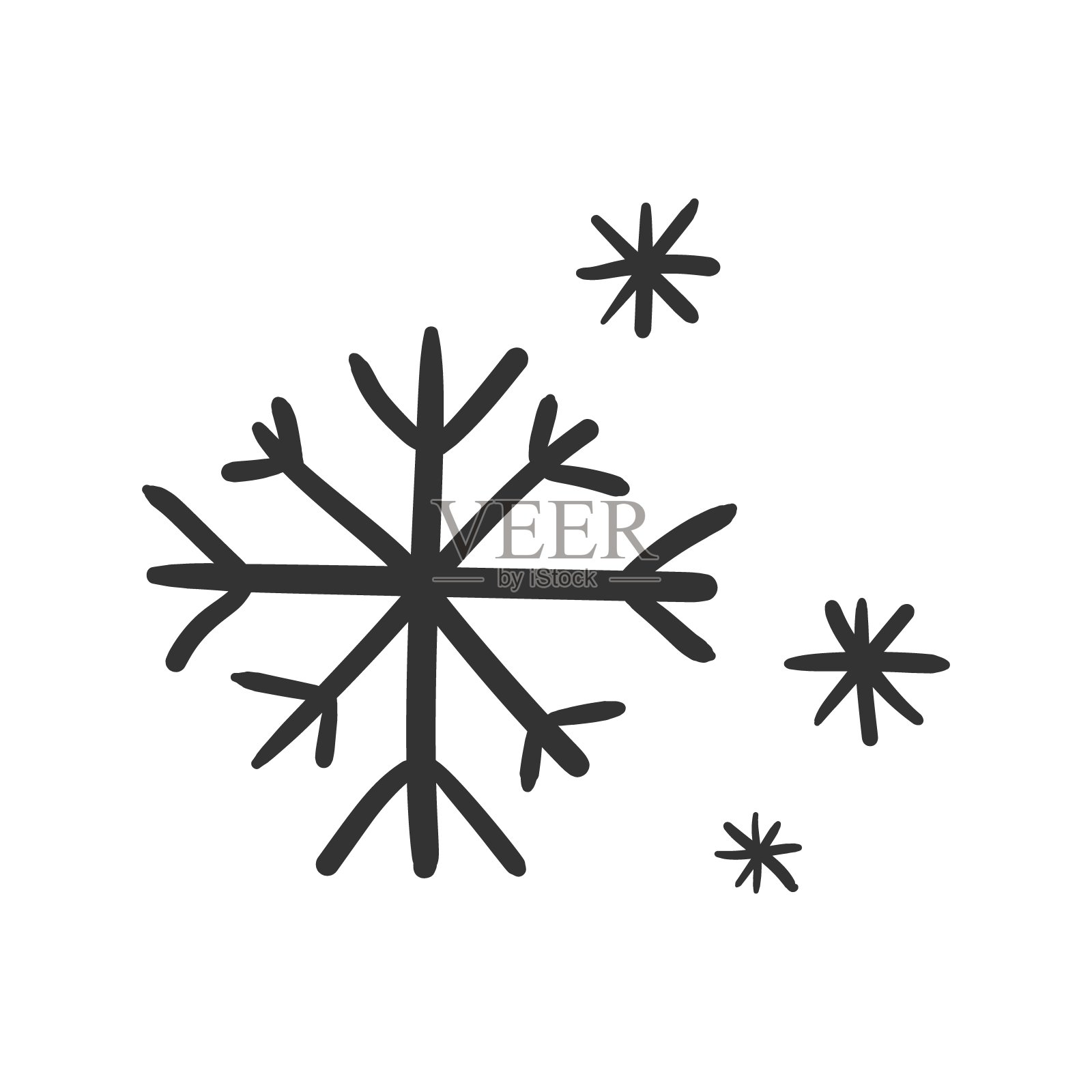 手绘雪花矢量图标。雪花素描涂鸦插图。手绘的冬季圣诞节概念。图标素材