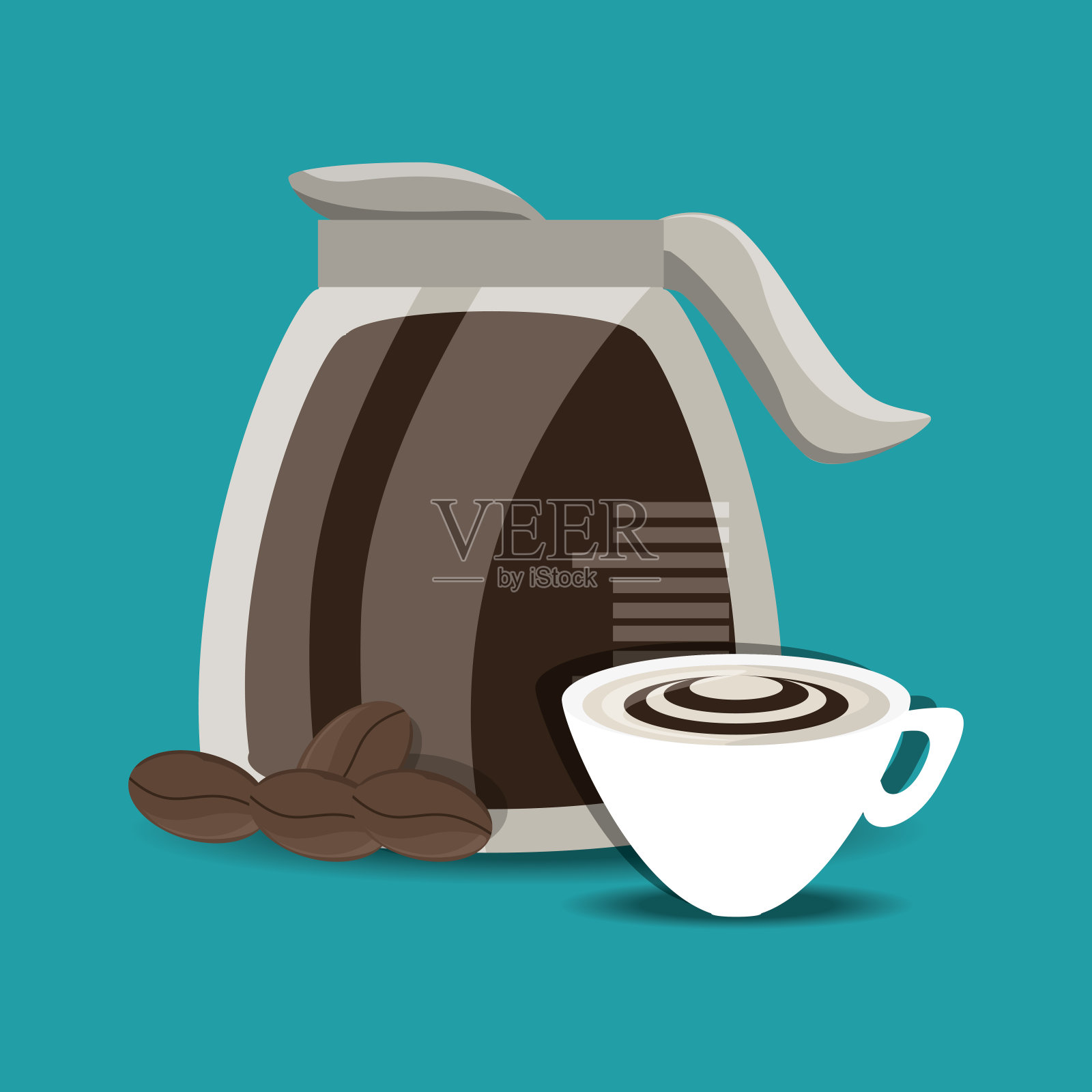 平板咖啡机和杯子概念类型的咖啡饮料插画图片素材