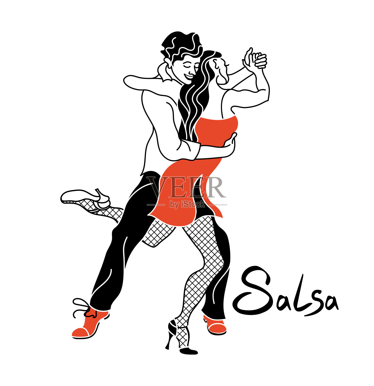 莎莎晚会海报。优雅的萨尔萨情侣舞。复古的风格。人们跳拉丁舞的剪影。古巴的俱乐部。跳萨尔萨舞。黑色网袜。舞蹈剪影。萨尔萨舞。探戈夫妇插画图片素材
