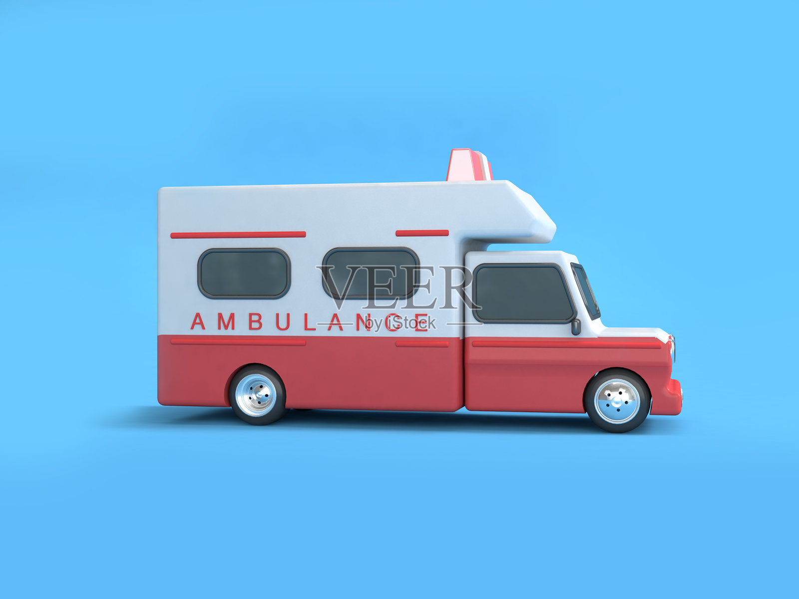 3d红色白色救护车卡通风格蓝色背景3d渲染照片摄影图片