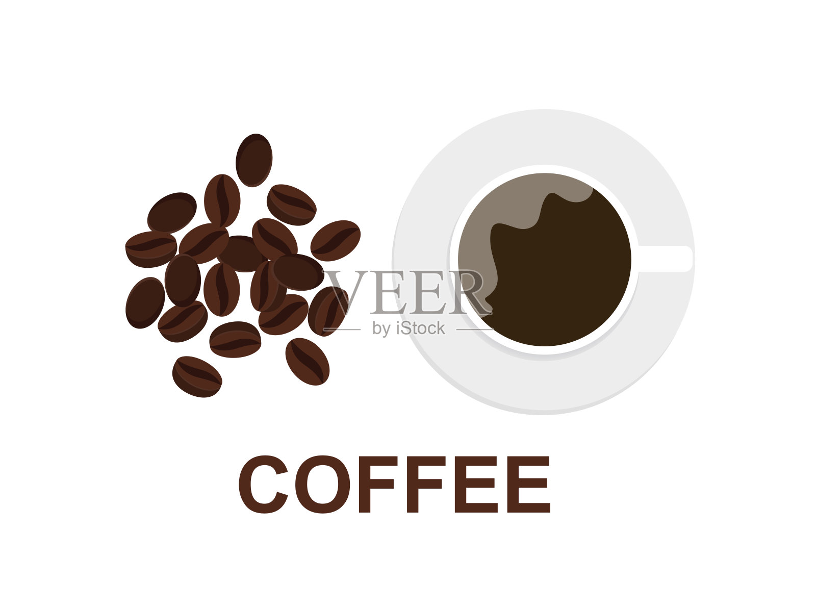白色背景上的咖啡杯和咖啡豆的矢量插图插画图片素材