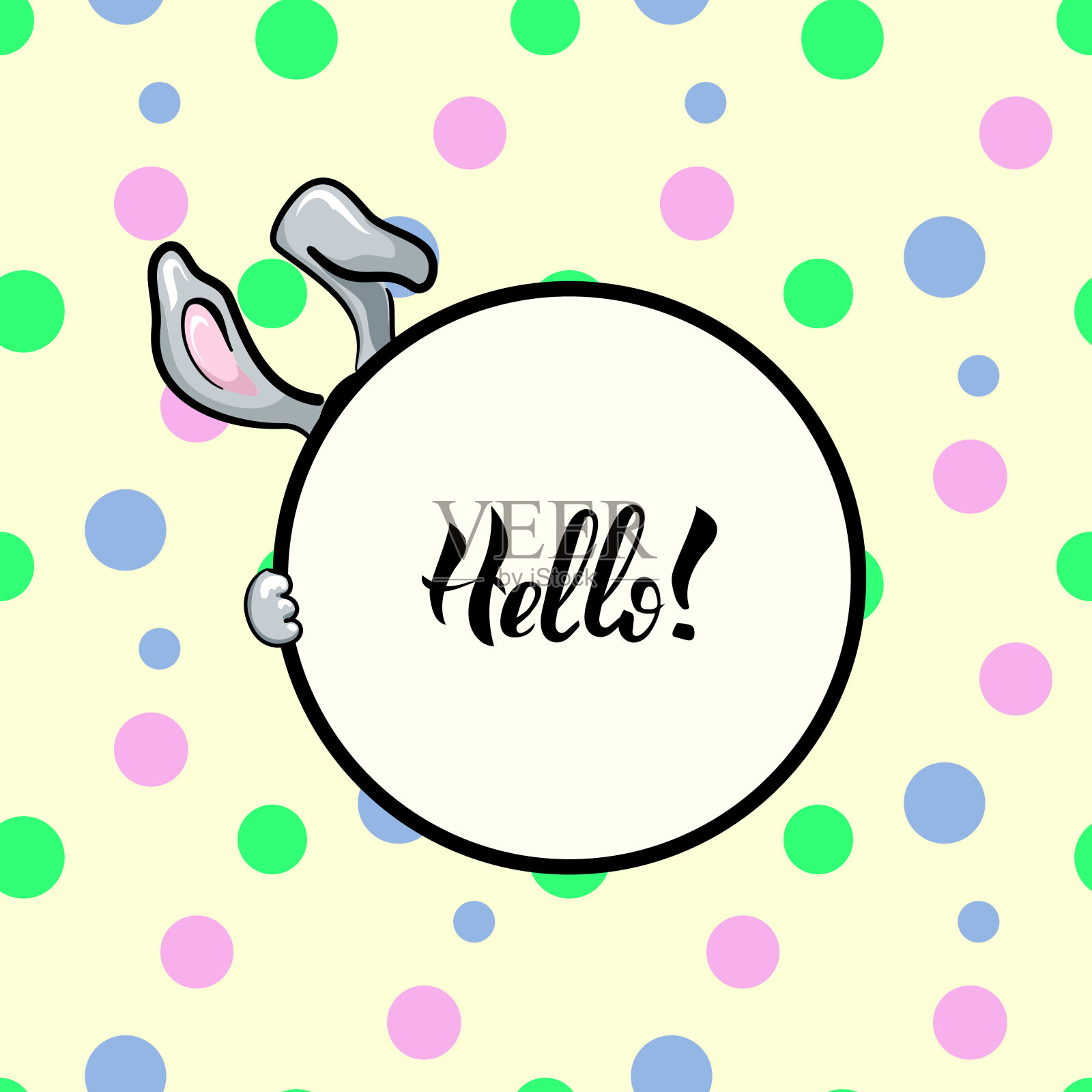 Hello Rabbit圆形框架插画图片素材