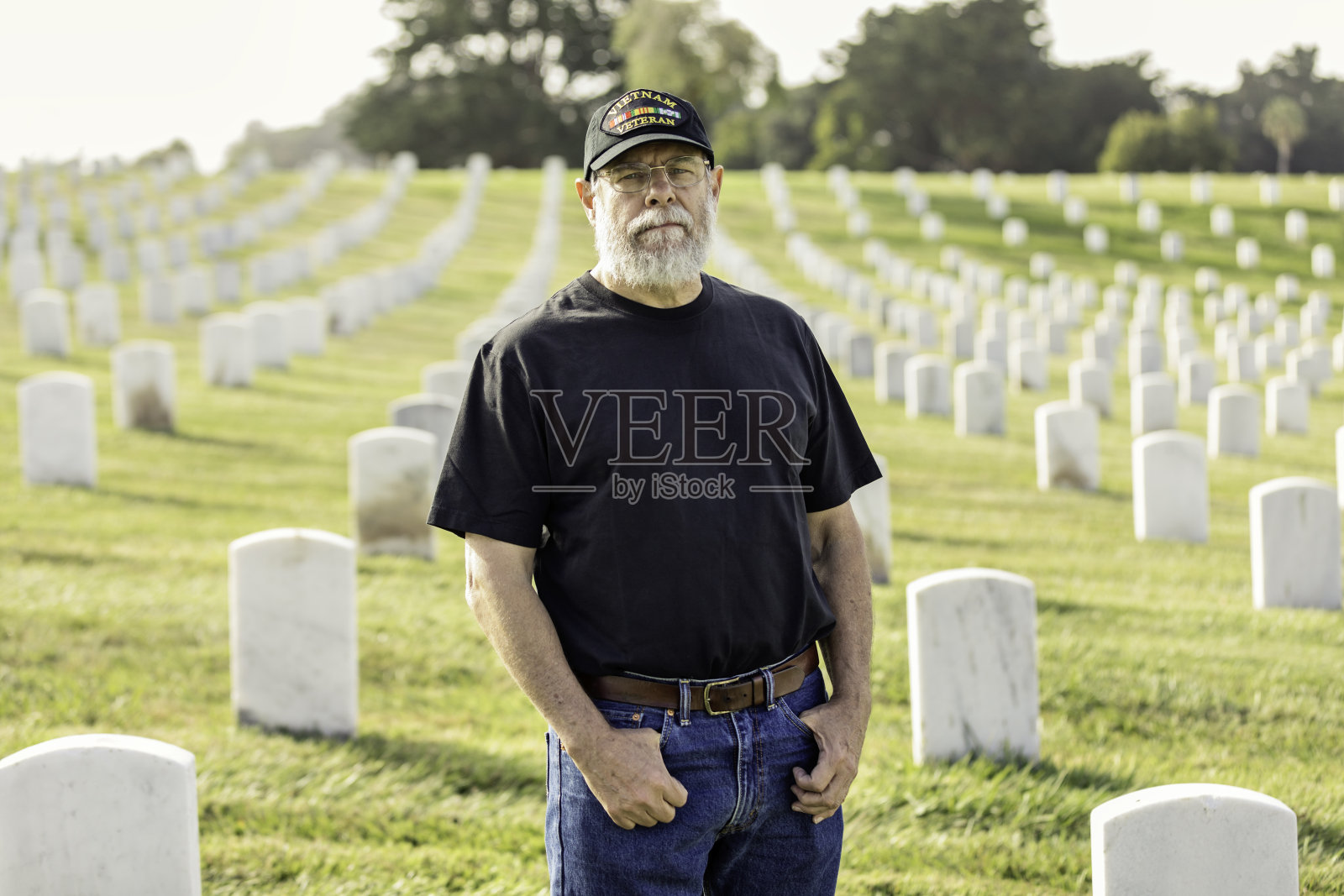 真正的越战老兵在军队墓地里行走照片摄影图片