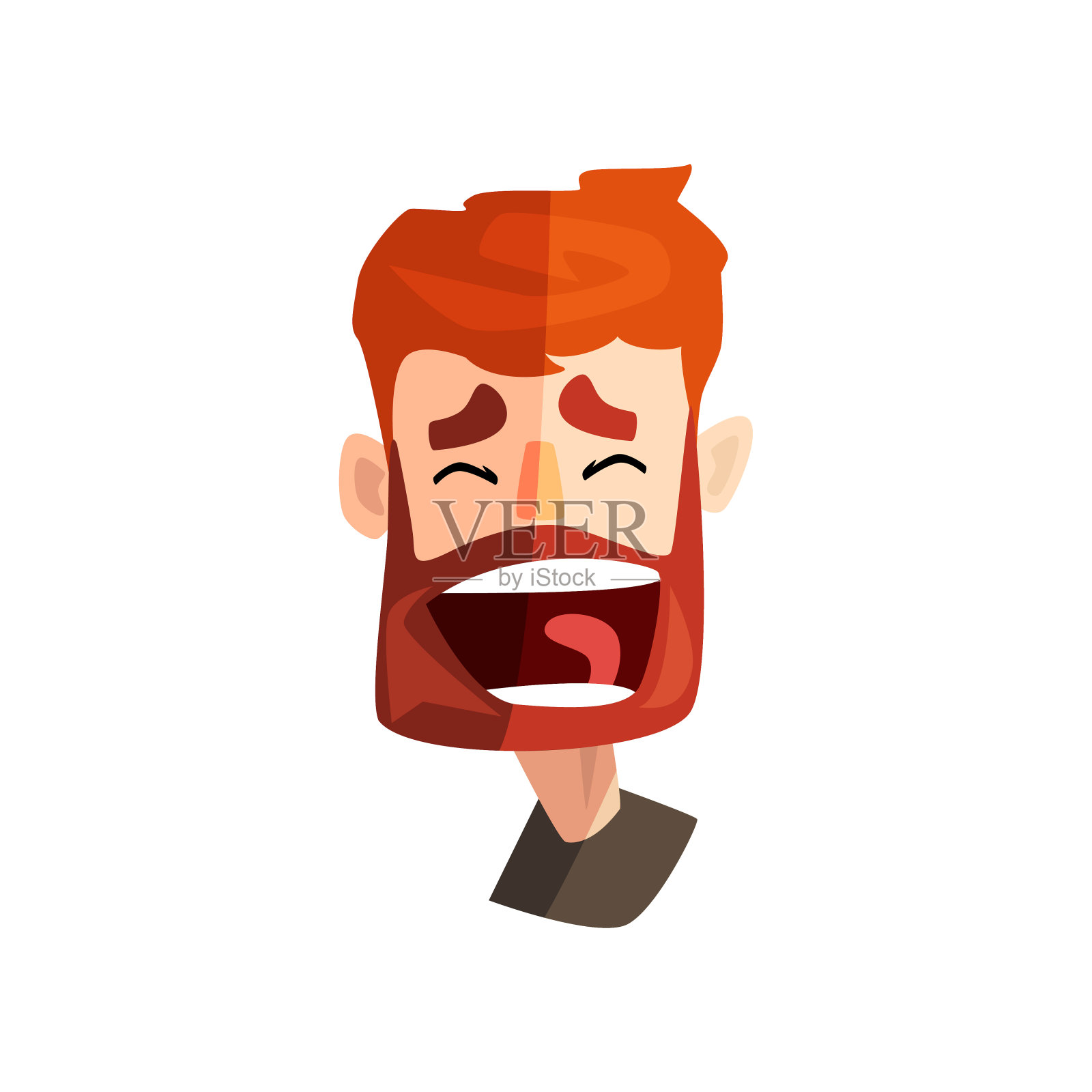 快乐大笑的红发大胡子男人，男性情绪化的脸，头像与面部表情向量插图在白色的背景设计元素图片