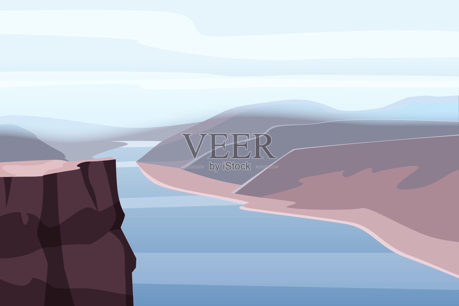 山景观峡谷，河流，岩石，开放空间，矢量，插图，孤立插画图片素材