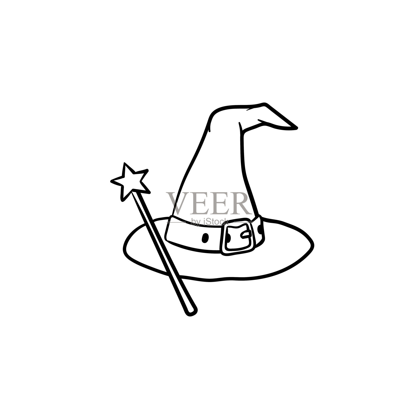 魔术帽和魔术棒手绘草图图标插画图片素材