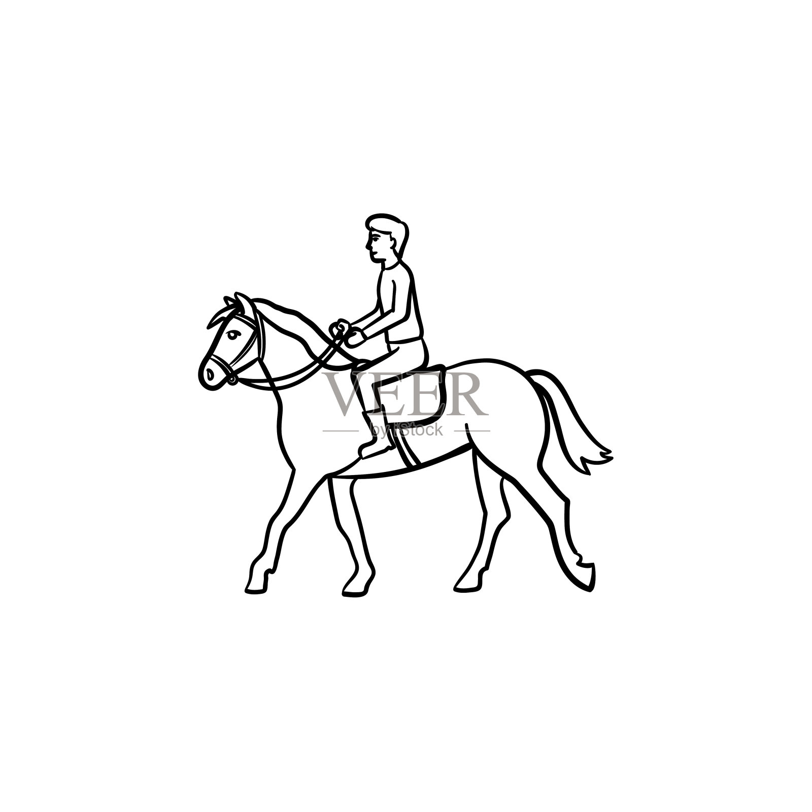 人骑着马与马鞍手绘图标设计元素图片