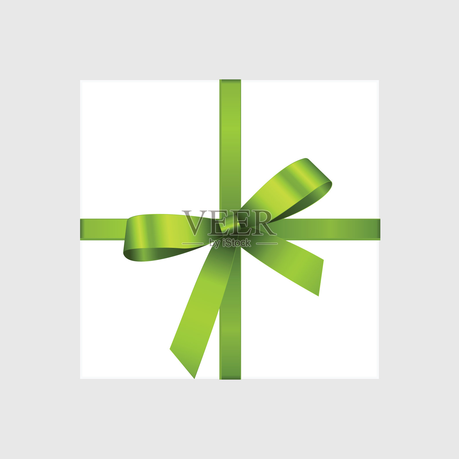 矢量白色方形礼盒与闪亮的绿色缎子弓设计元素图片