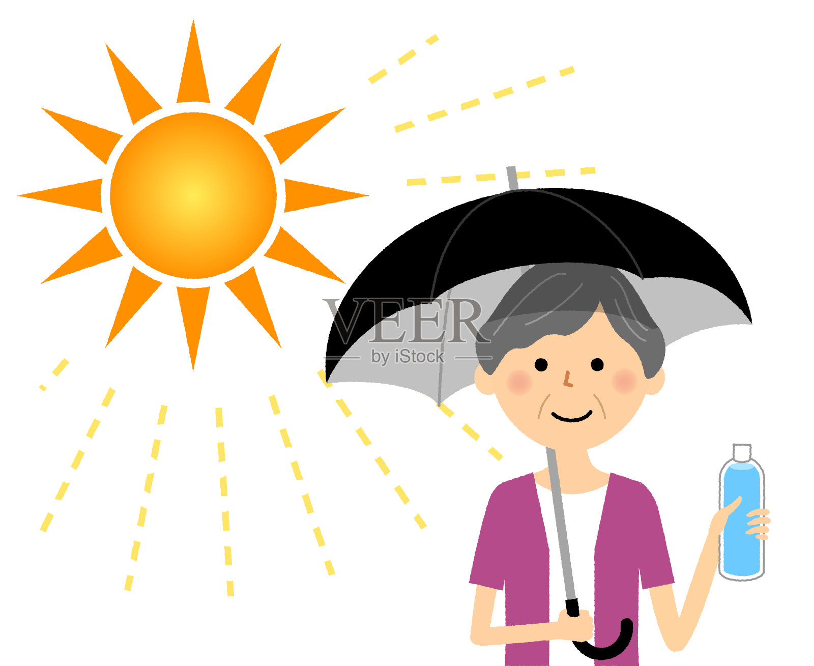 采取预防中暑措施的老年妇女插画图片素材