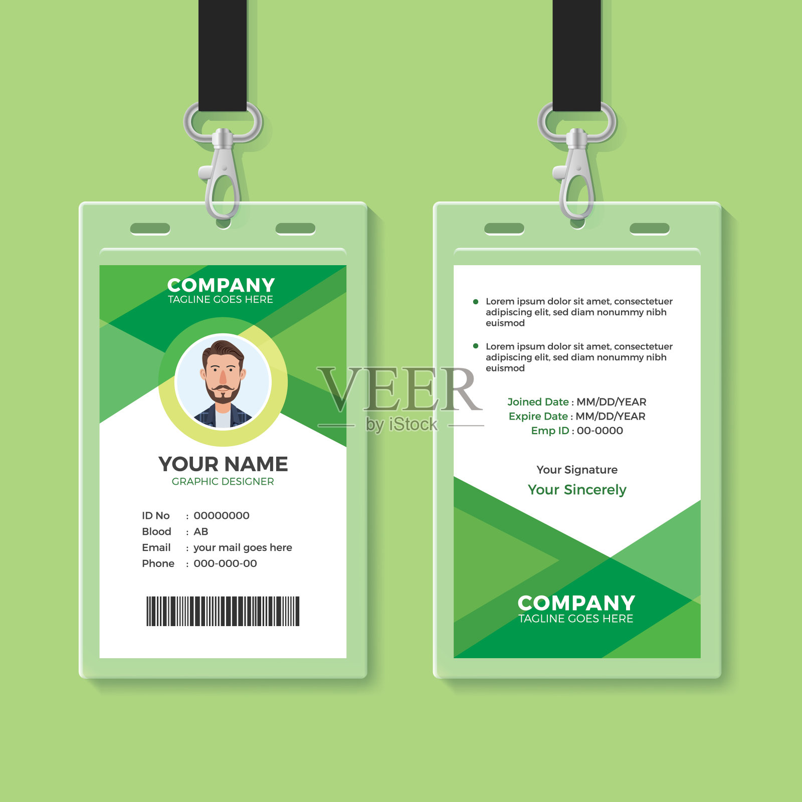 简单和干净的绿色身份证设计模板插画图片素材