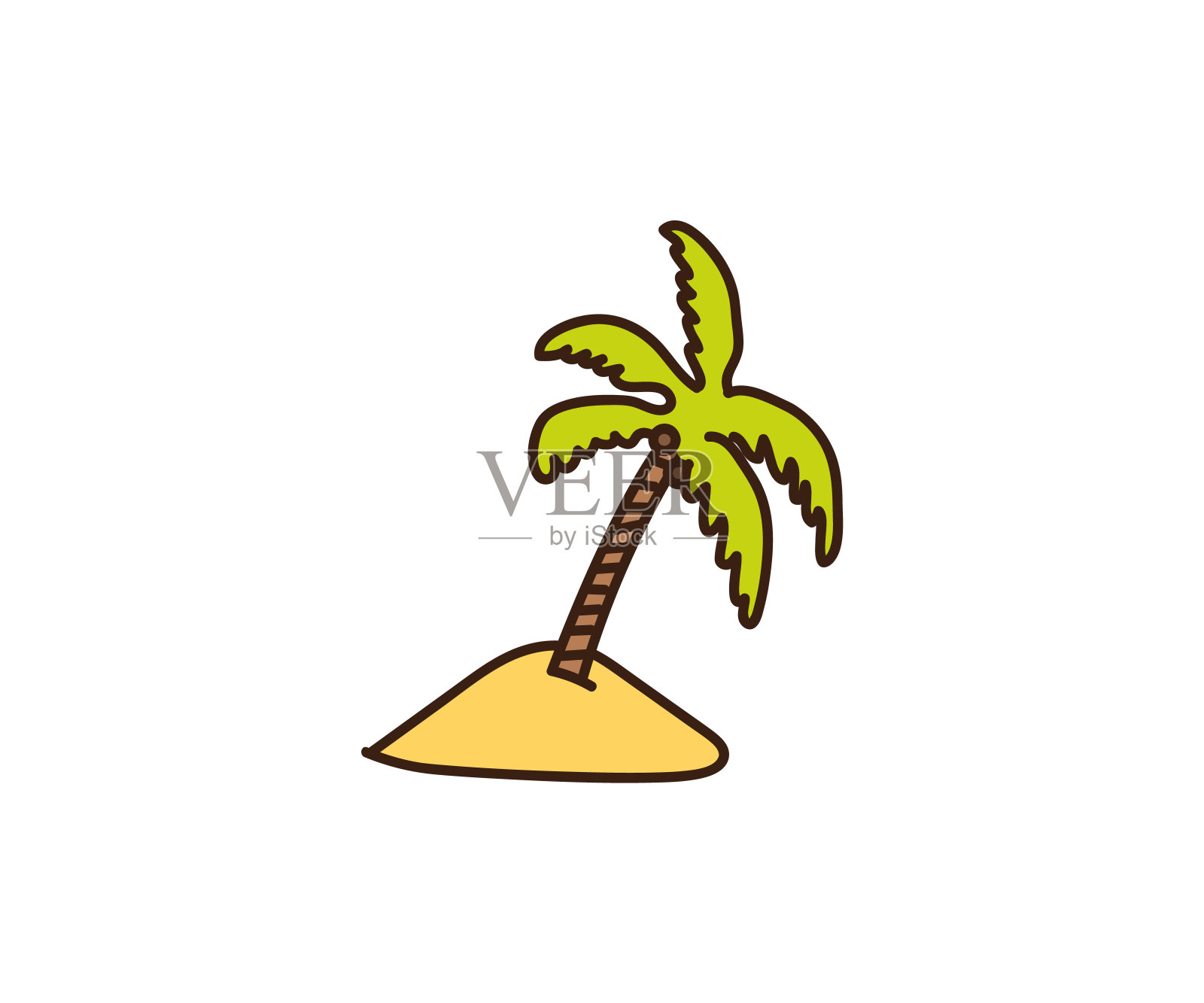 Palmtree插图。矢量手绘涂鸦的热带棕榈树在沙子。有异国情调的树的岛屿海滩图标插画图片素材