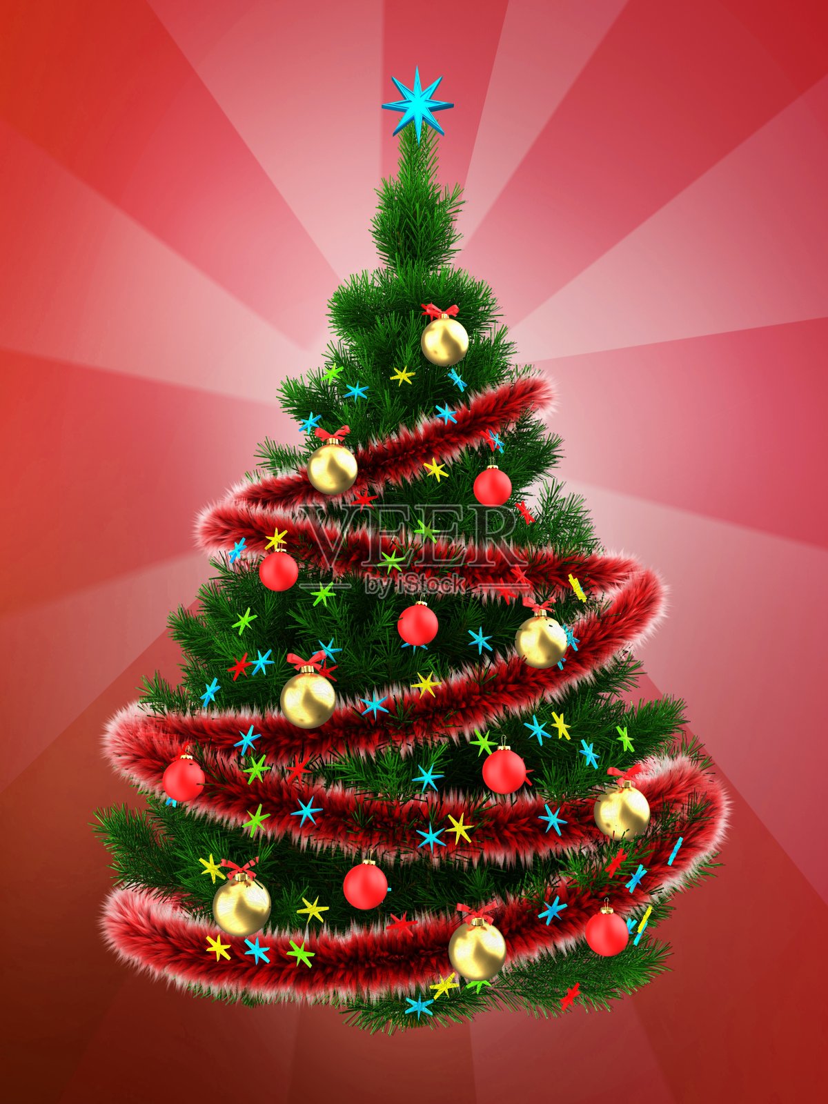 3d深绿色圣诞树上的红色照片摄影图片