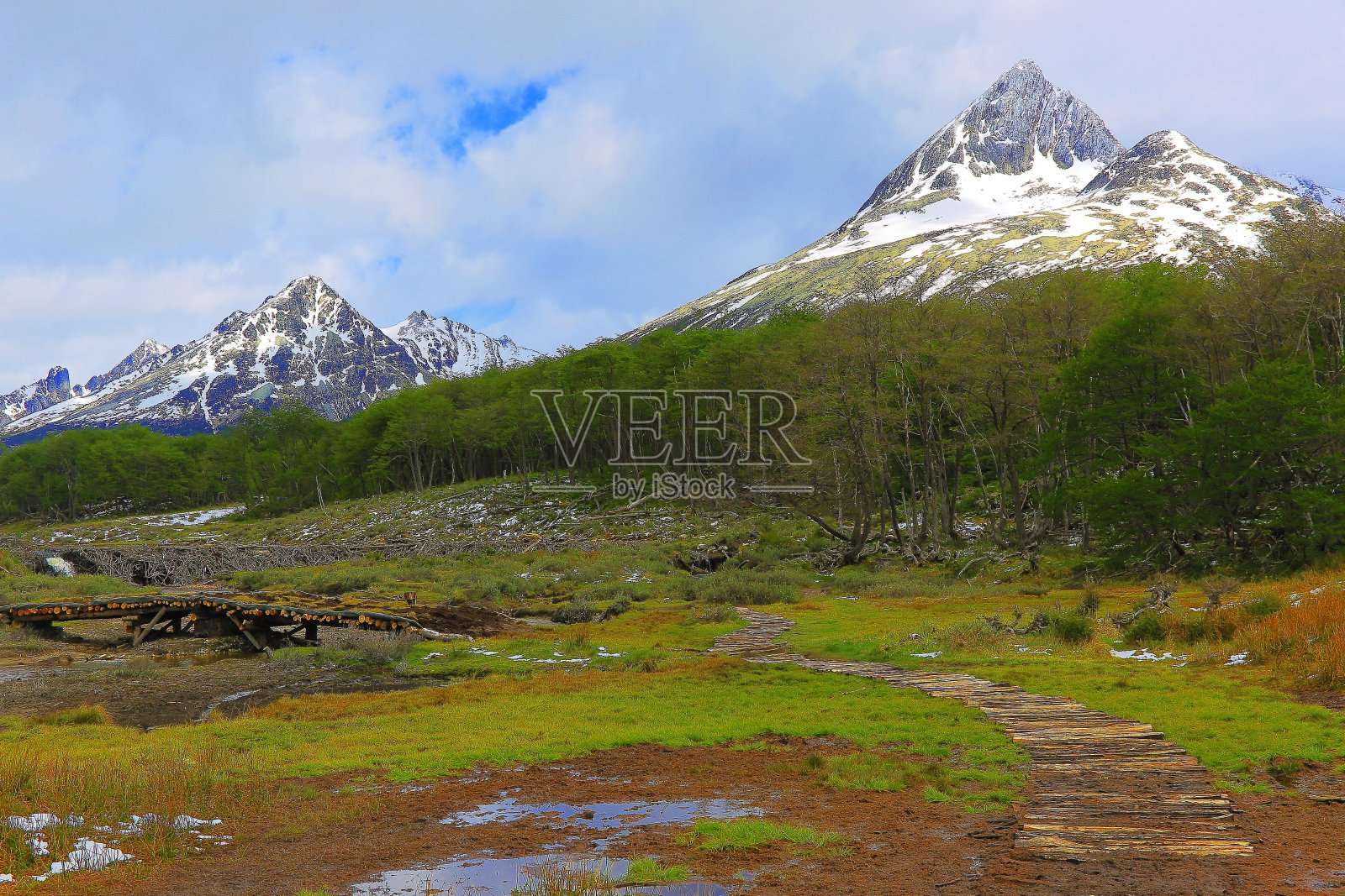 田园诗般的雪山安第斯景观，乌斯怀亚-火地岛，阿根廷照片摄影图片