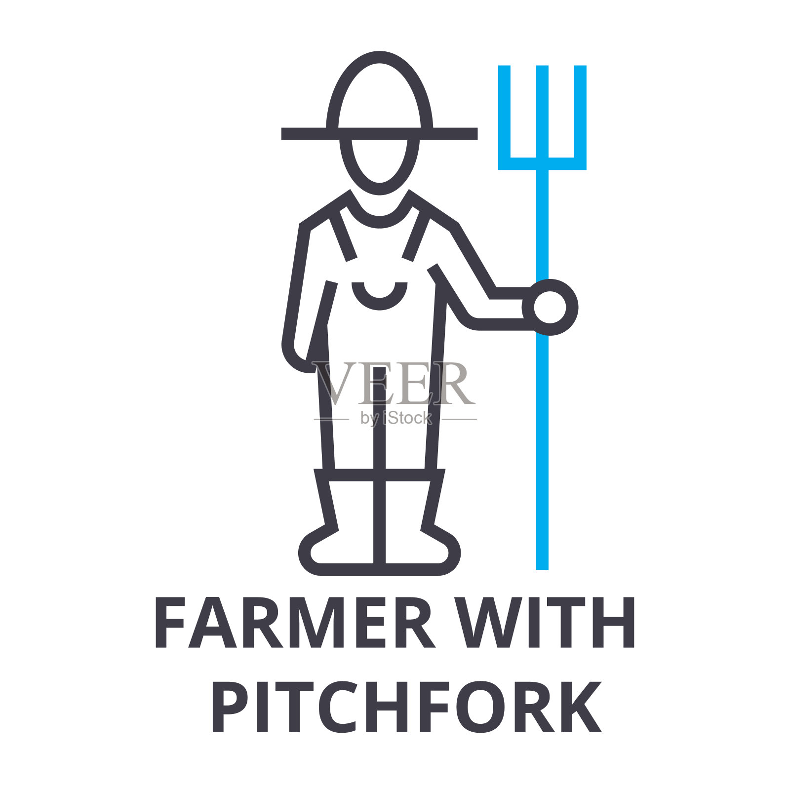 农民用草叉细线图标、符号、符号、插图、线性概念、矢量插画图片素材
