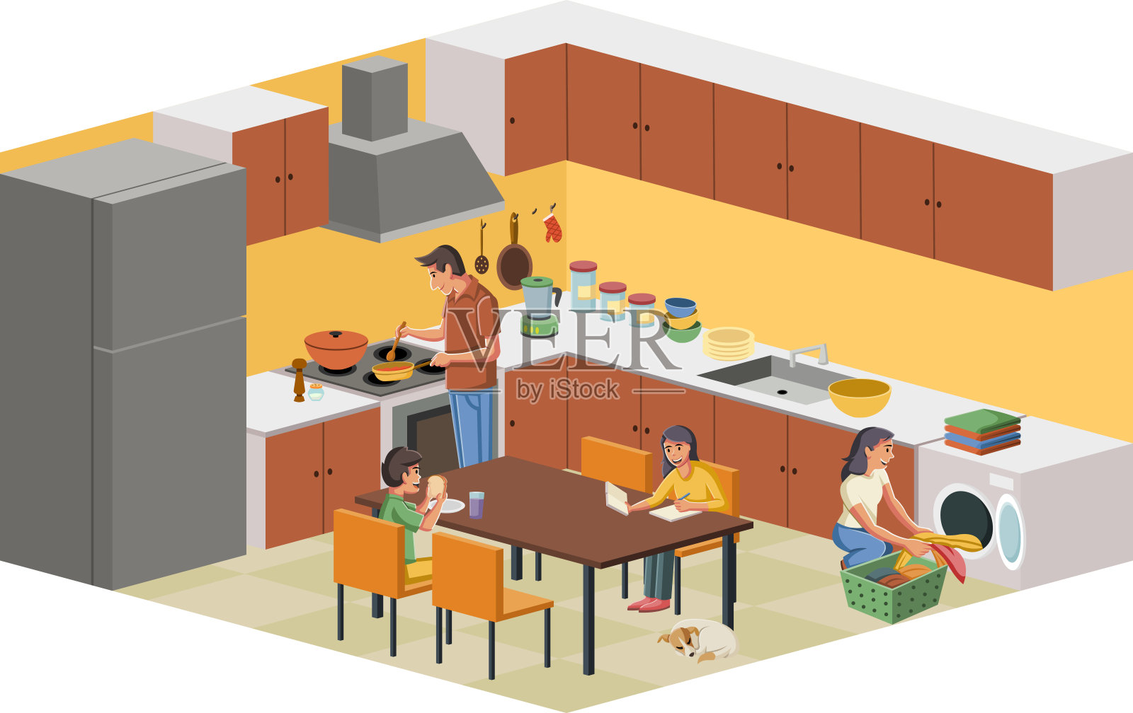 家人在厨房里。插画图片素材