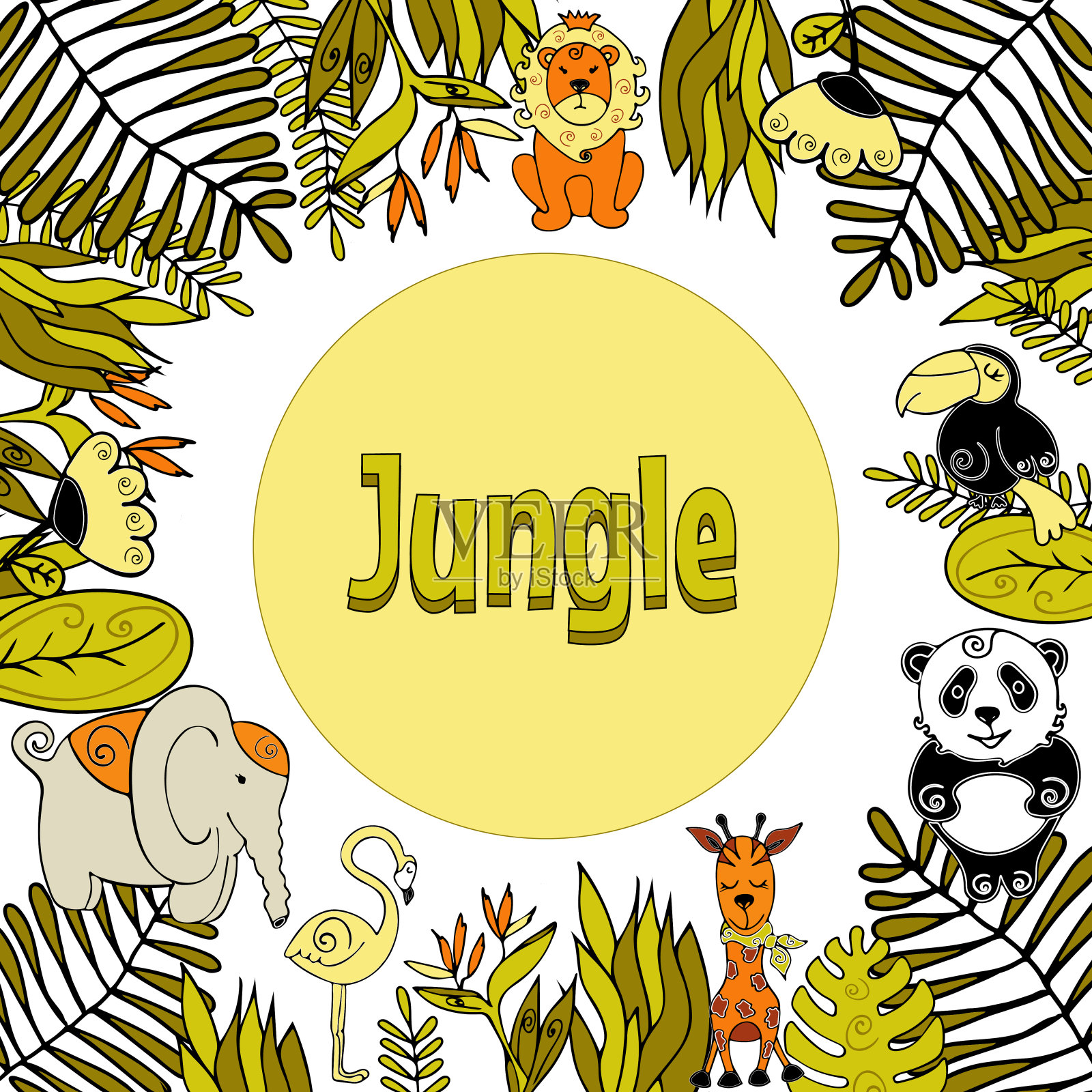 珍奇热带动植物架，非洲牌模板。空间的文本插画图片素材